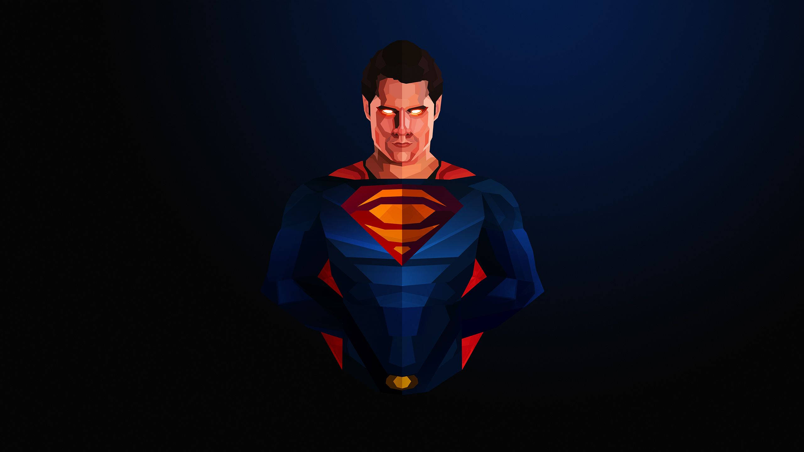 Superman, low-poly stylized, dark blue gradient background, 2K Desktop Wallpaper