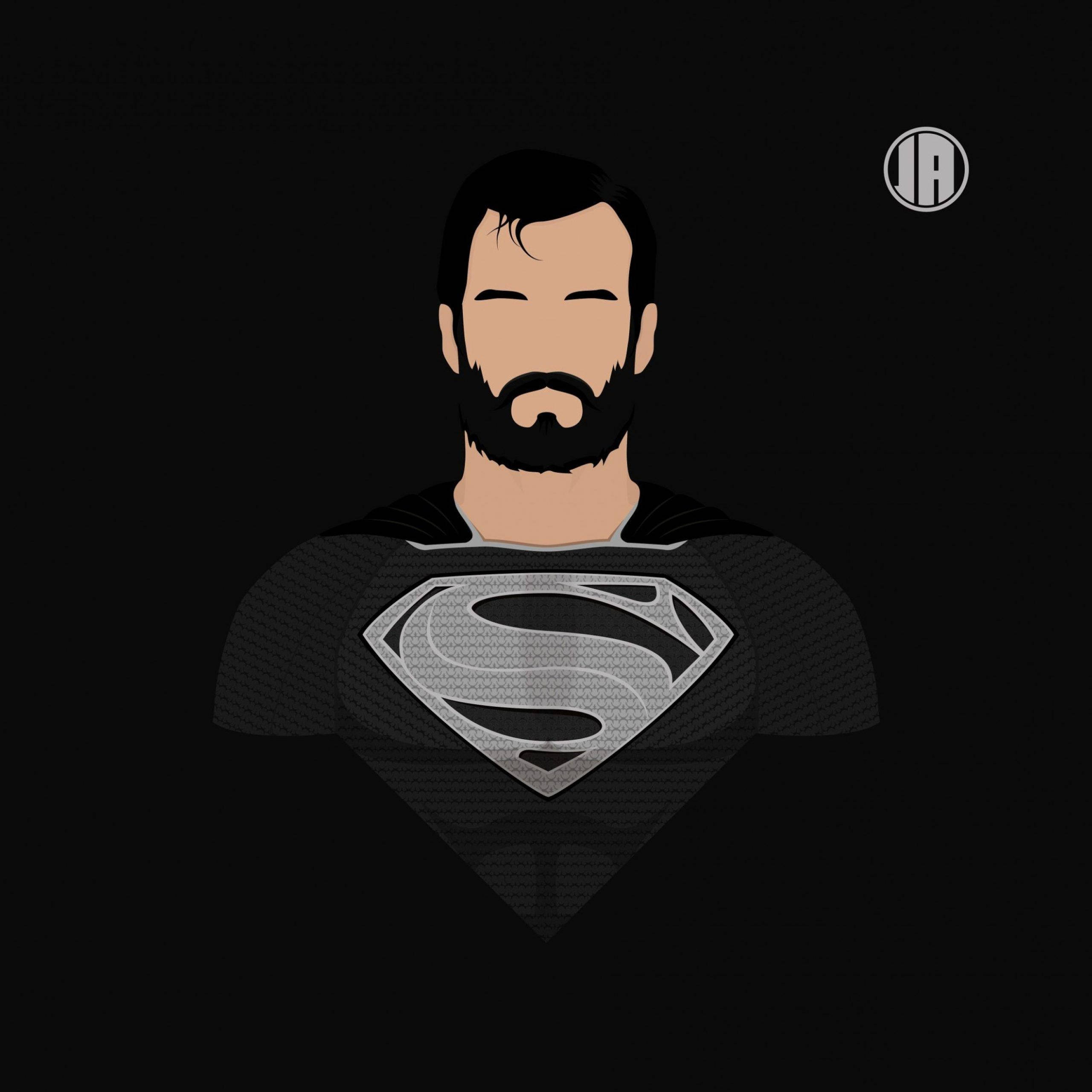 Black Suit Superman, beard, closed eyes, 2K Desktop Wallpaper