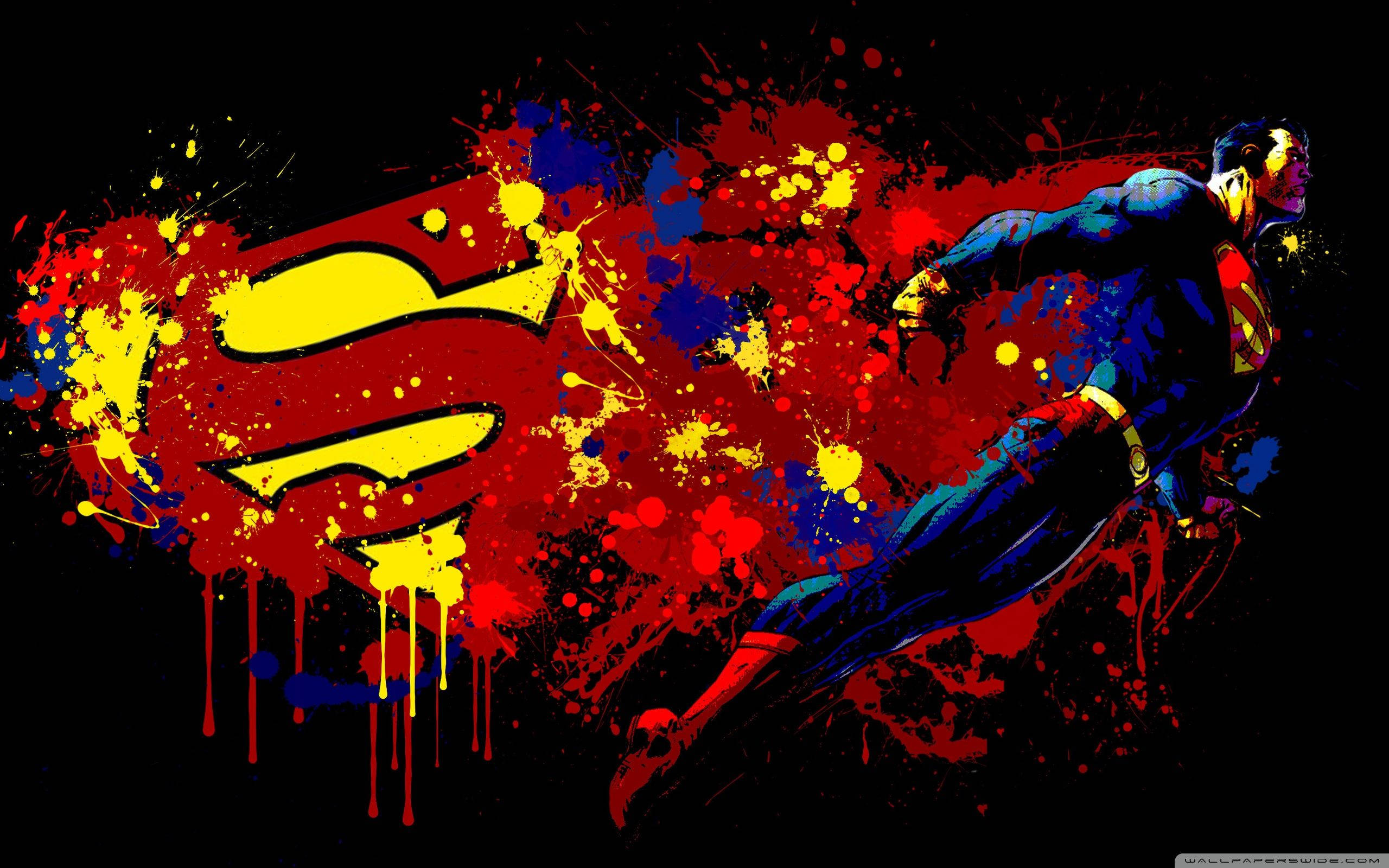 Superman, red yellow and blue, black backdrop, 2K Desktop Wallpaper