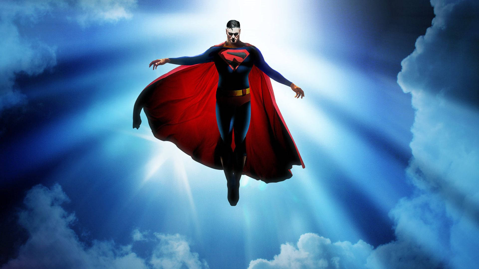 Superman, blue sky, red cape, Full HD Desktop Wallpaper