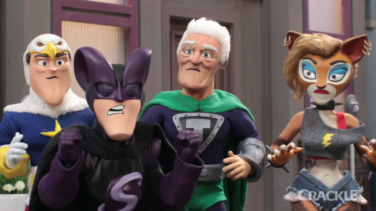 Supermansion, Four heroes, stylized superhero characters, HD Desktop Wallpaper