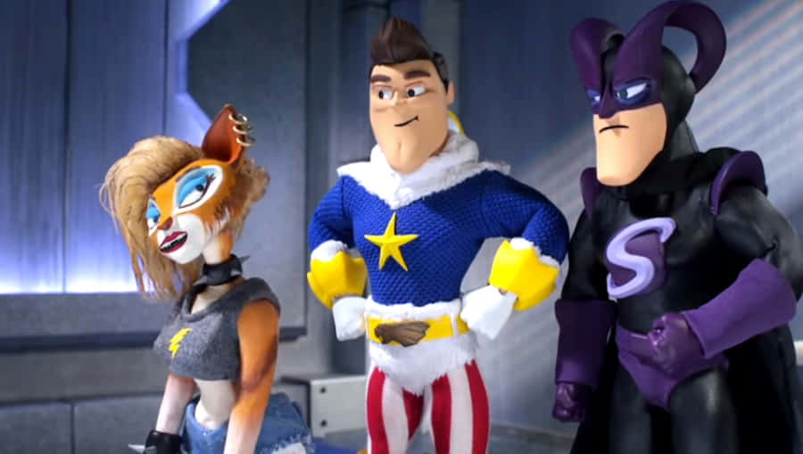 Supermansion, three heroes, futuristic metallic room, SD Desktop Wallpaper