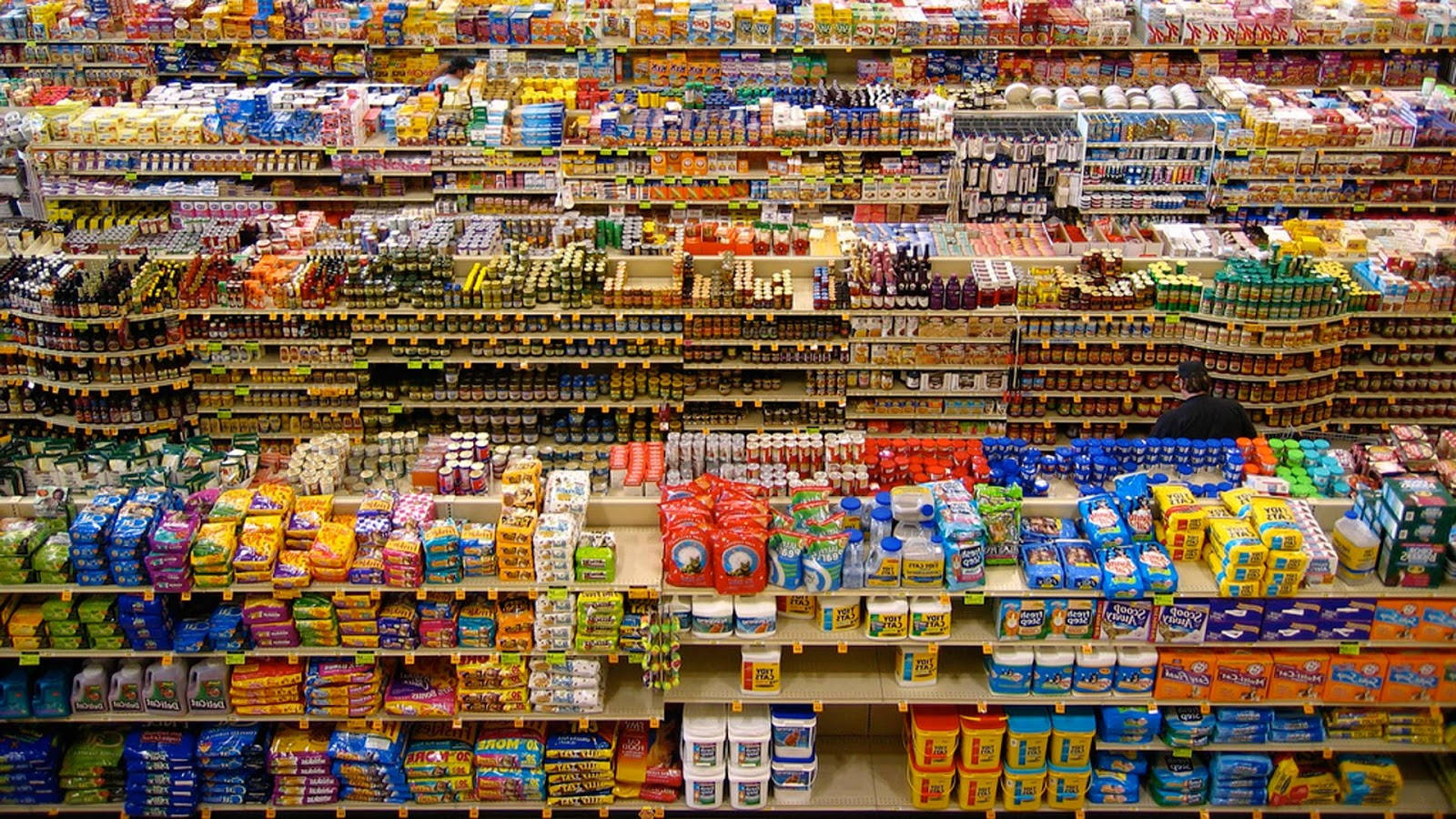 supermarket, aisles, colorful packaged goods, HD Desktop Wallpaper