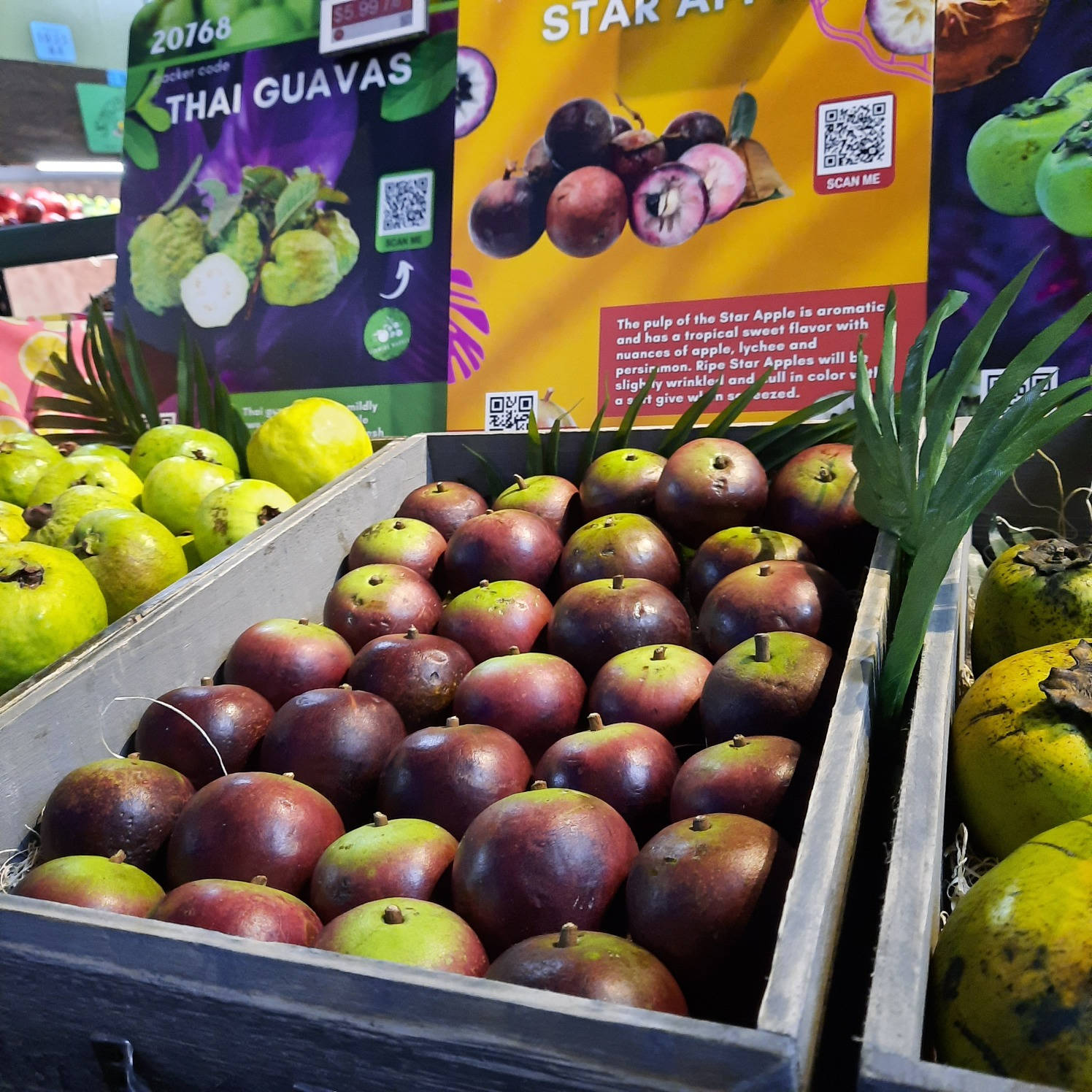 star apple, Thai guava, wooden crates, HD Desktop Wallpaper