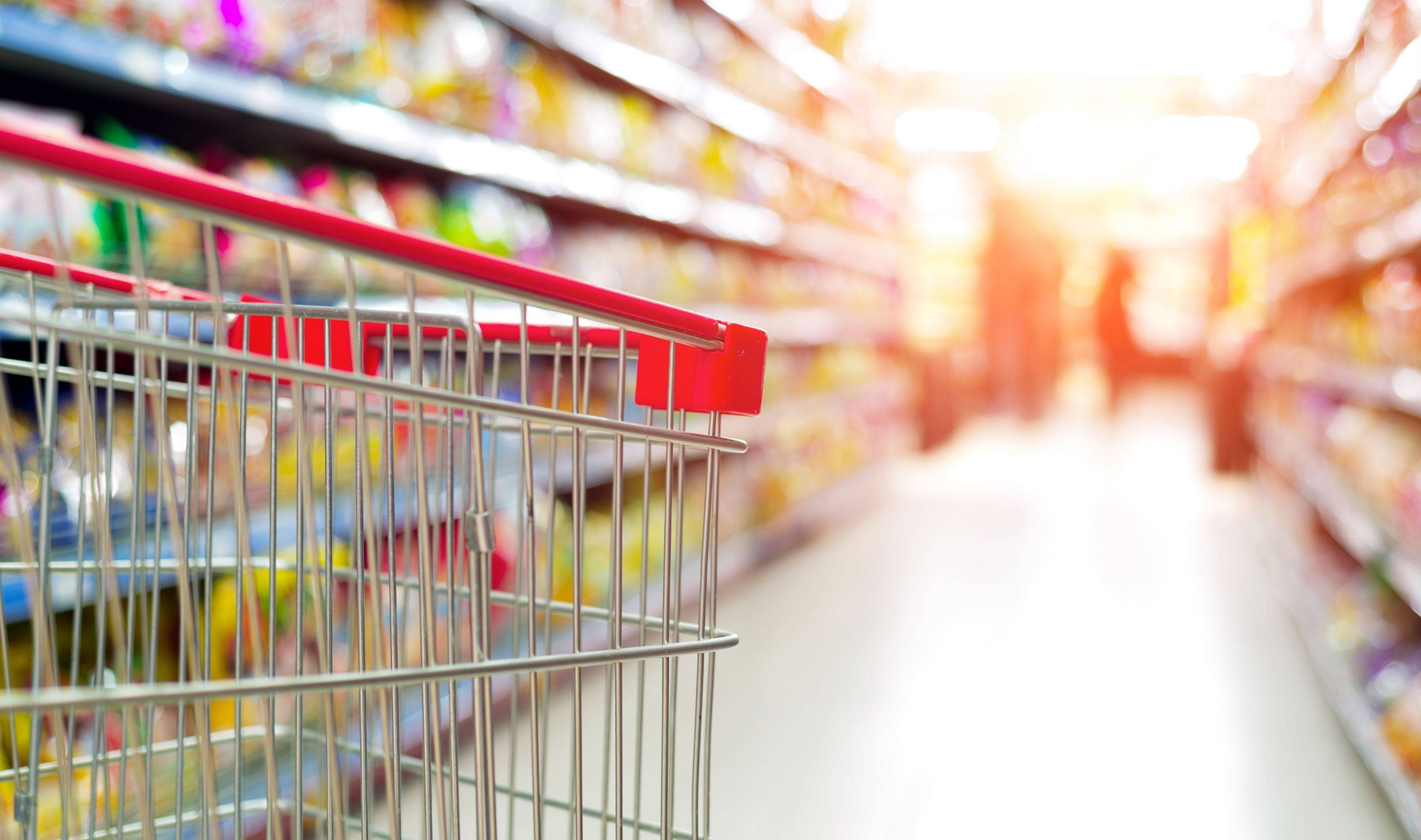 red handle, supermarket aisle, brightly lit, 2K Desktop Wallpaper