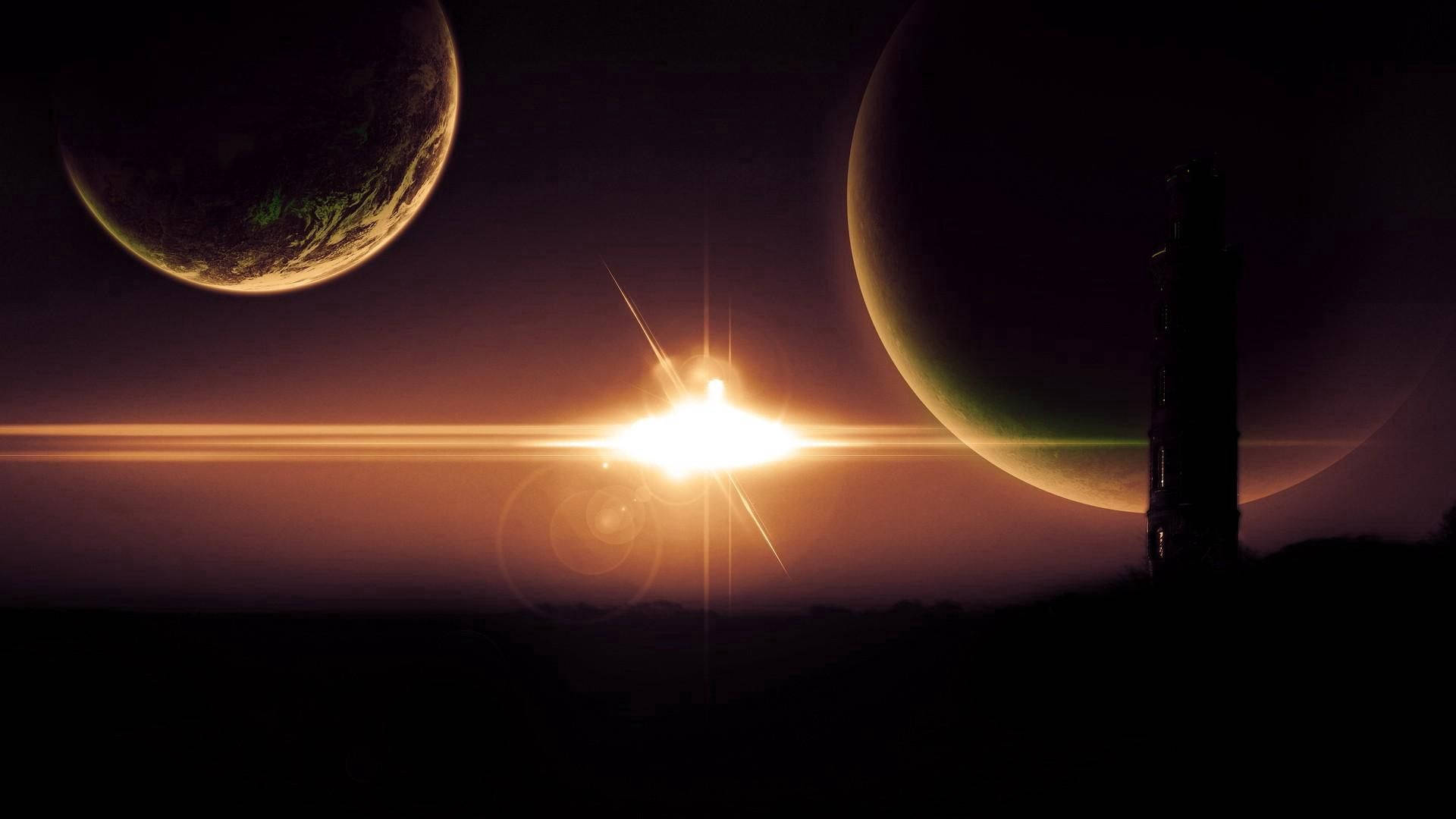Supernova, planets, glowing sun, Full HD Desktop Wallpaper