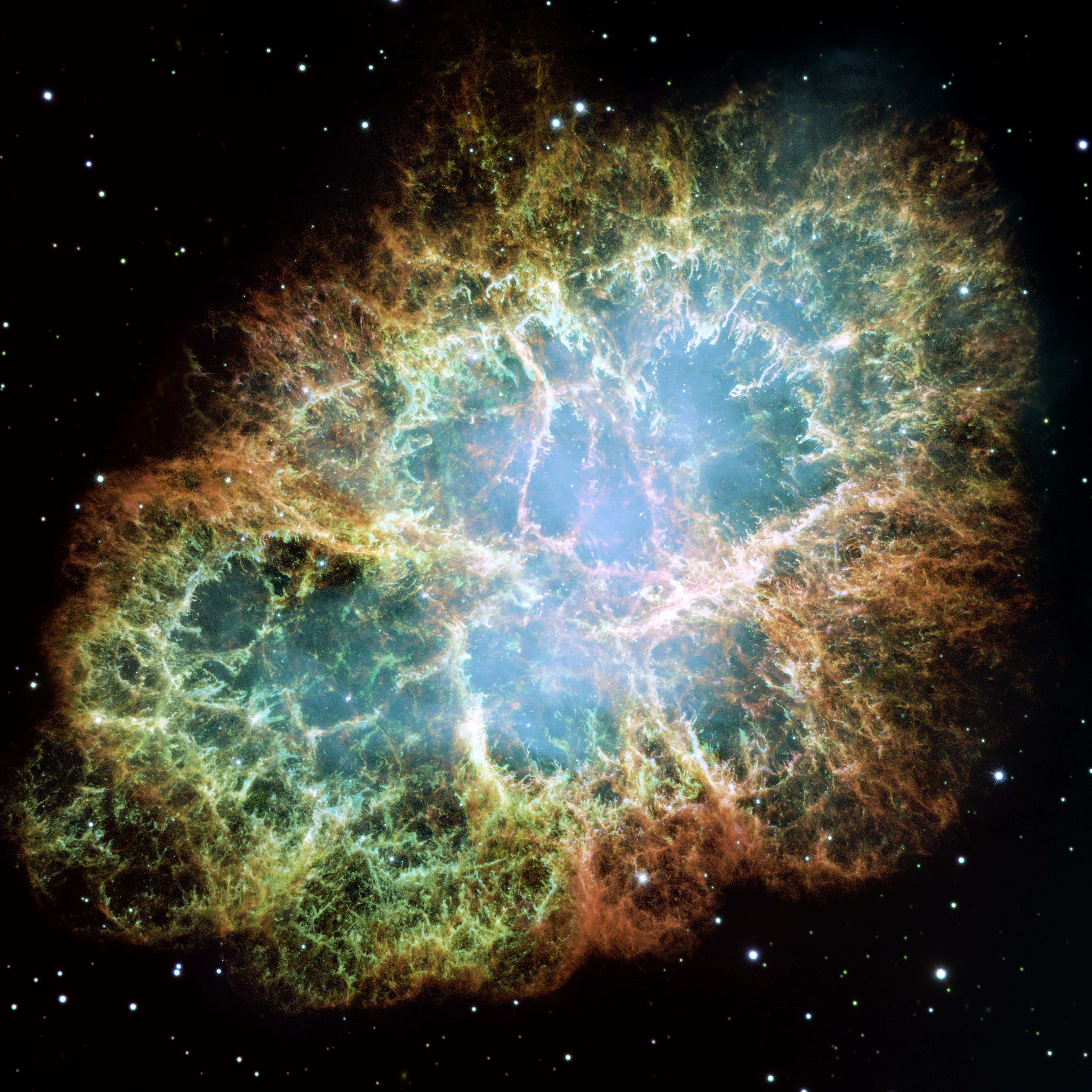 Supernova Explosion, green and orange filaments, cosmic nebula, 4K Desktop Wallpaper