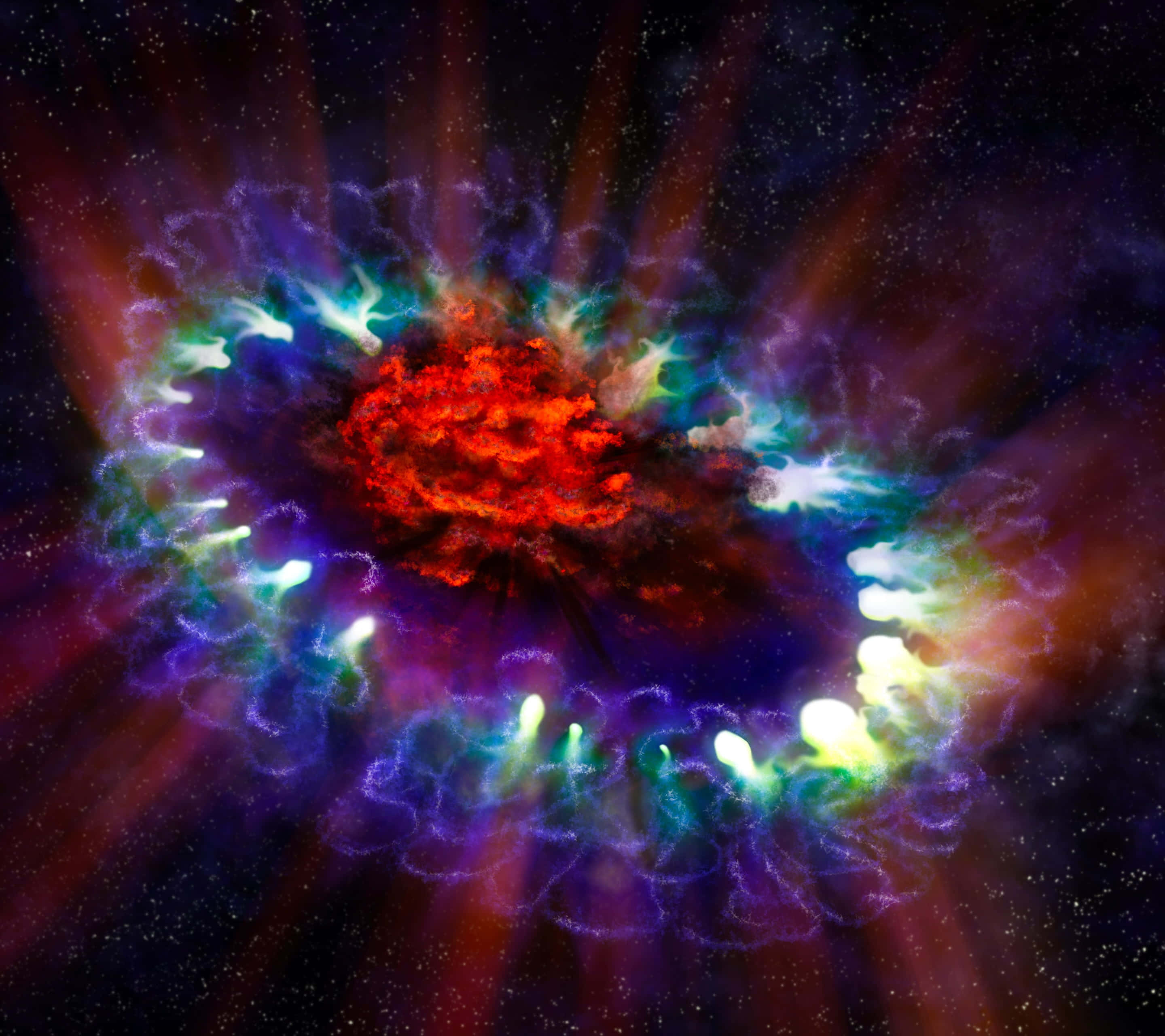 Supernova Explosion, fiery red, electric blue, 2K Desktop Wallpaper
