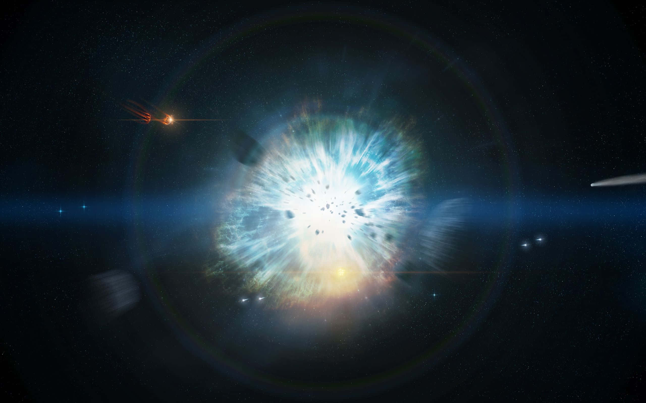 Supernova Explosion, vibrant blues, whites, 2K Desktop Wallpaper
