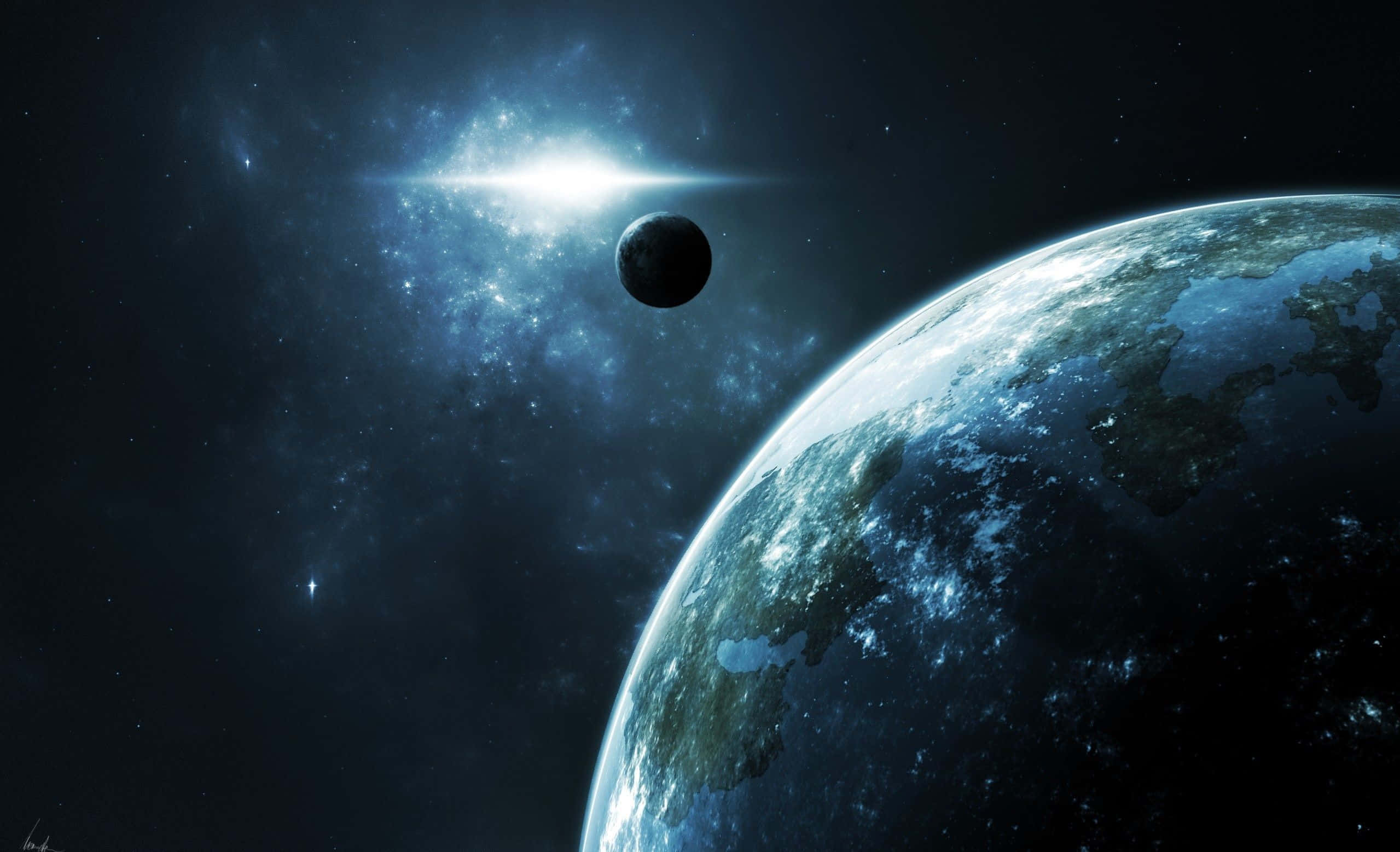 supernova explosion, blue planet, swirling clouds, Full HD Desktop Wallpaper
