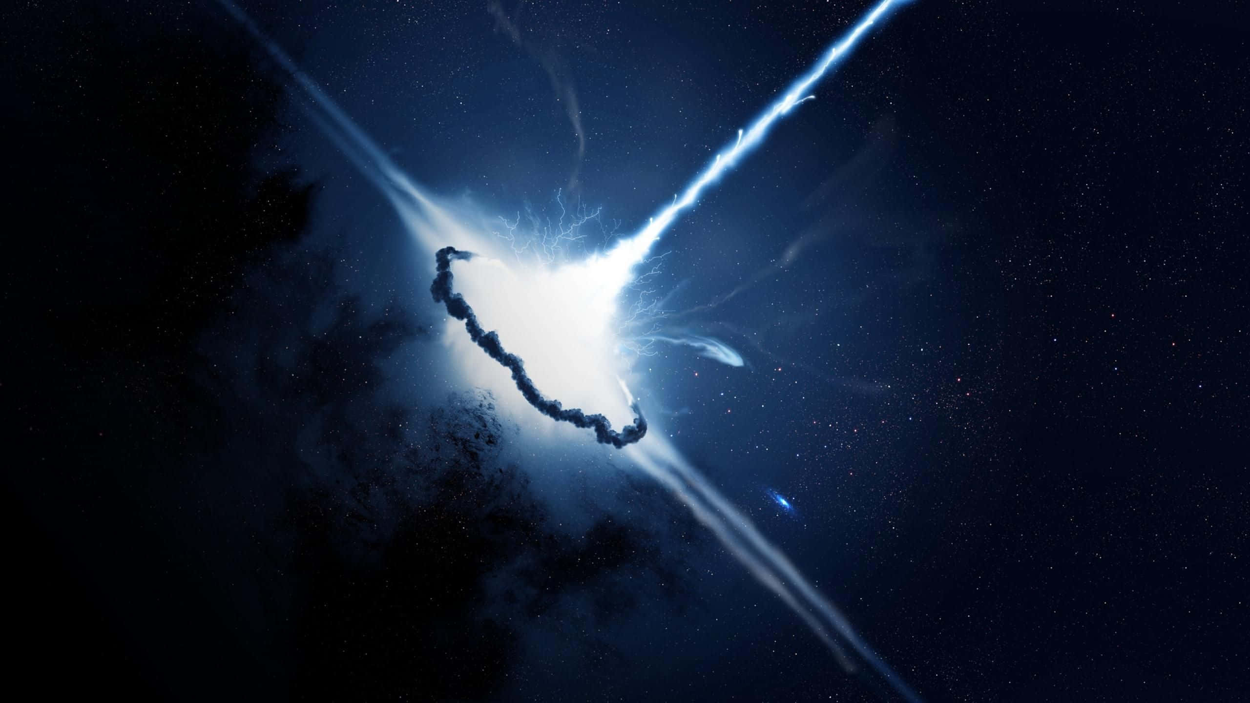 Supernova Explosion, blue light, dark starfield, 2K Desktop Wallpaper