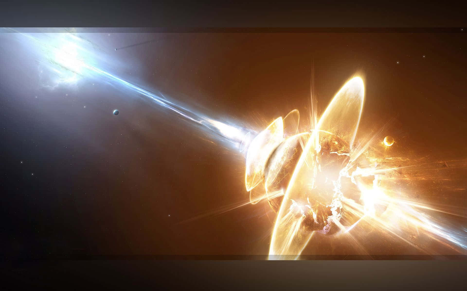 Supernova Explosion, golden light, dark starfield, Full HD Desktop Wallpaper
