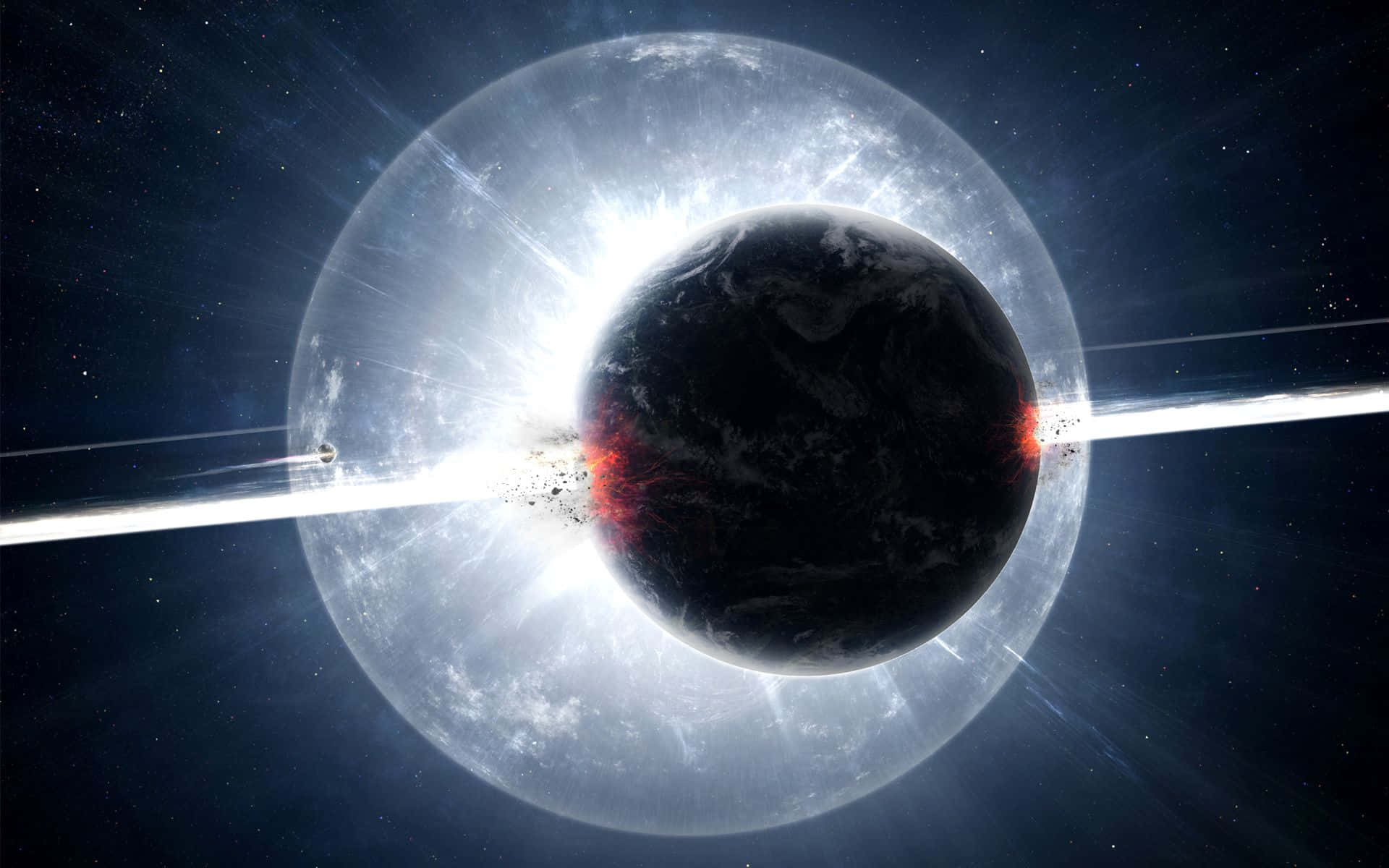 Supernova Explosion, dark planet, glowing red fissures, Full HD Desktop Wallpaper