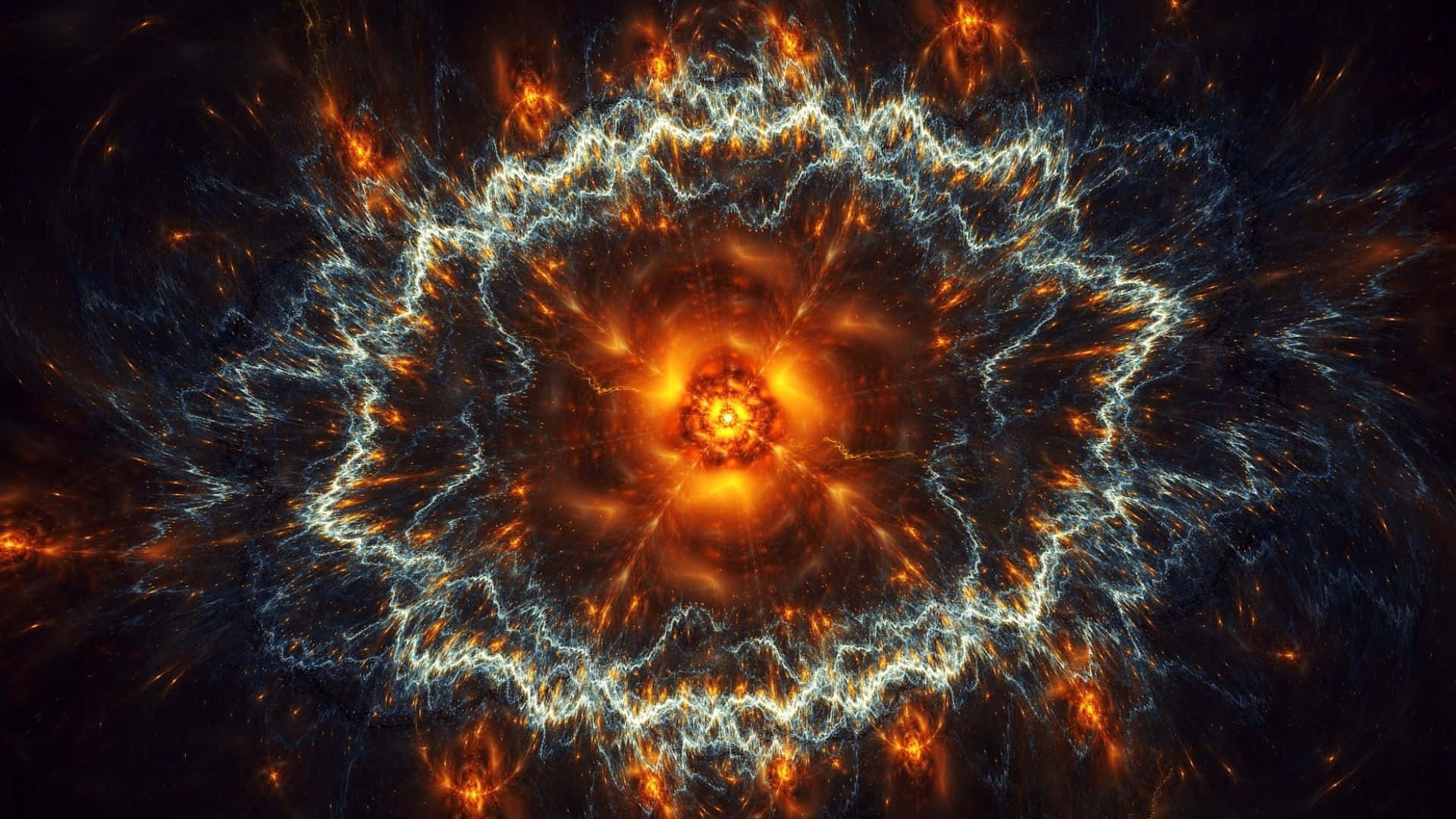 Supernova Explosion, fiery orange core, electric blue filaments, Full HD Desktop Wallpaper