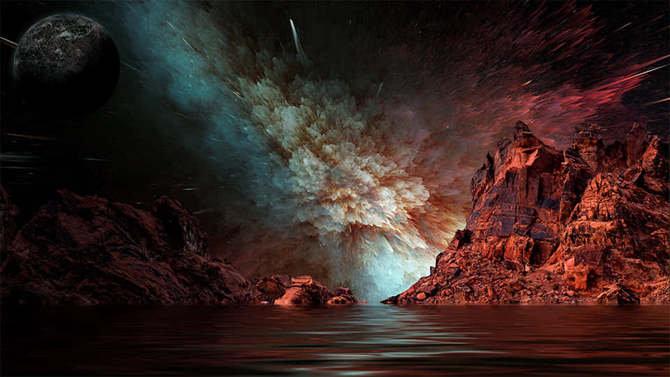 cosmic cataclysm, abstract landscape, alien lake, SD Desktop Wallpaper