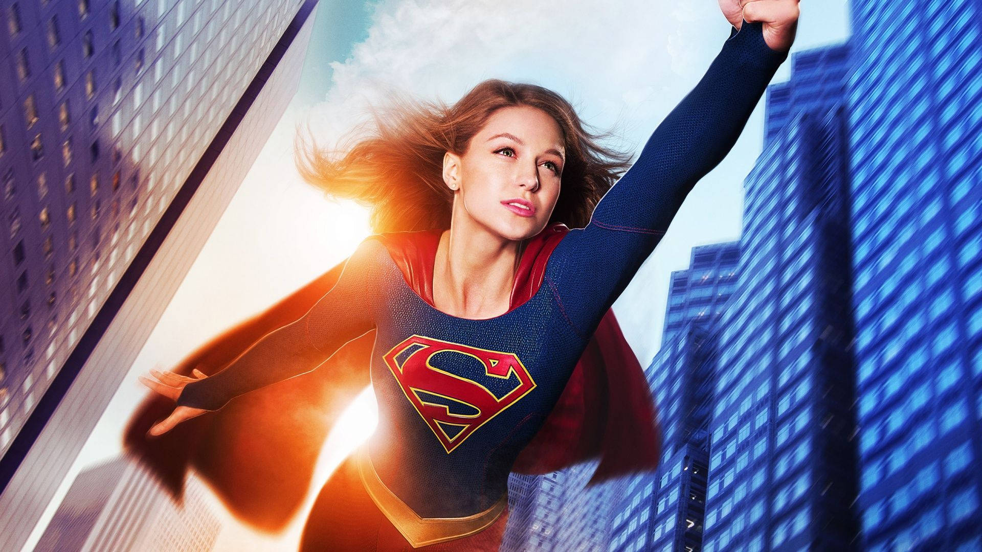 Superwoman, skyscrapers, sunlight, Full HD Desktop Wallpaper