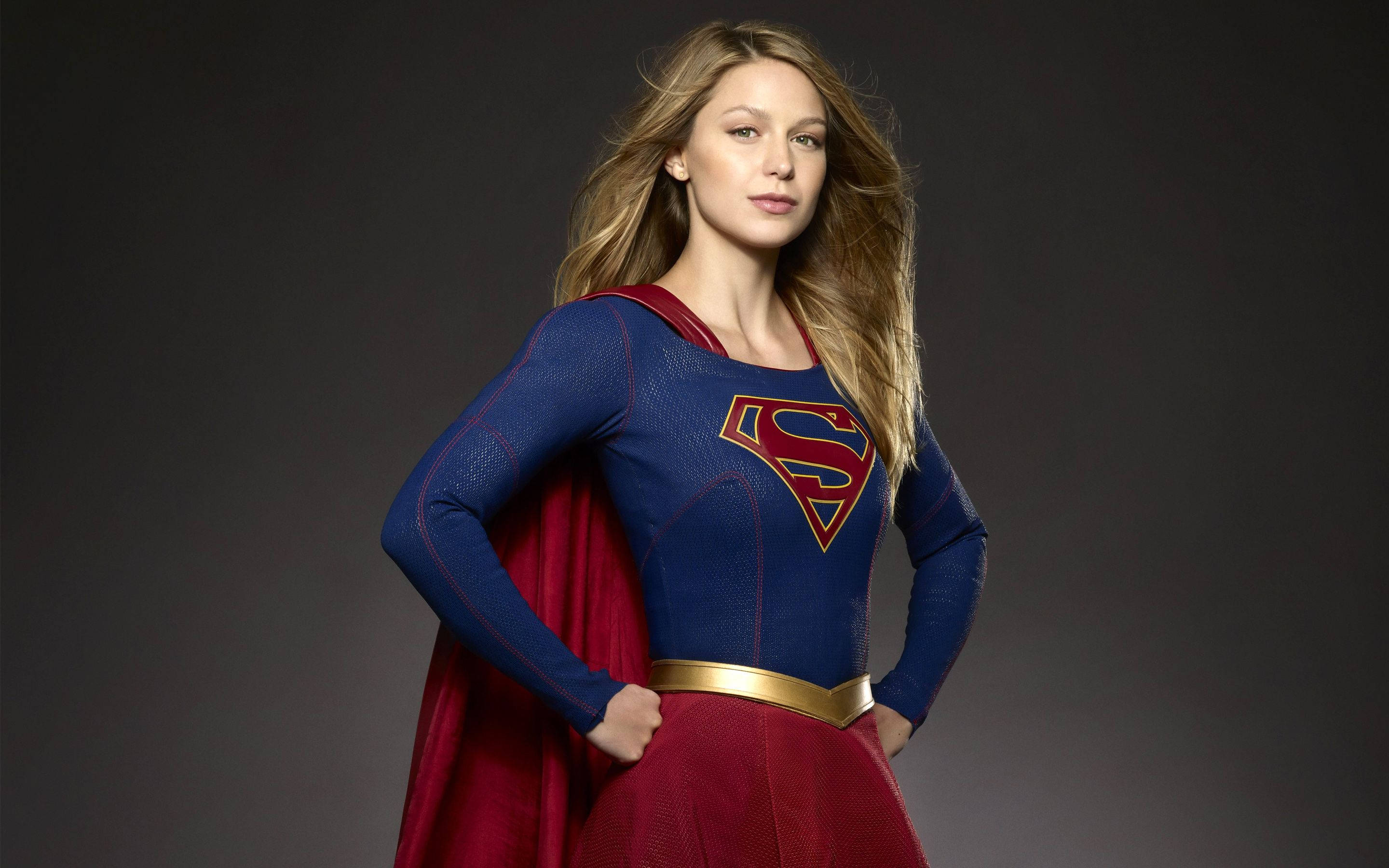 Superwoman, blue and red costume, gold belt, 2K Desktop Wallpaper