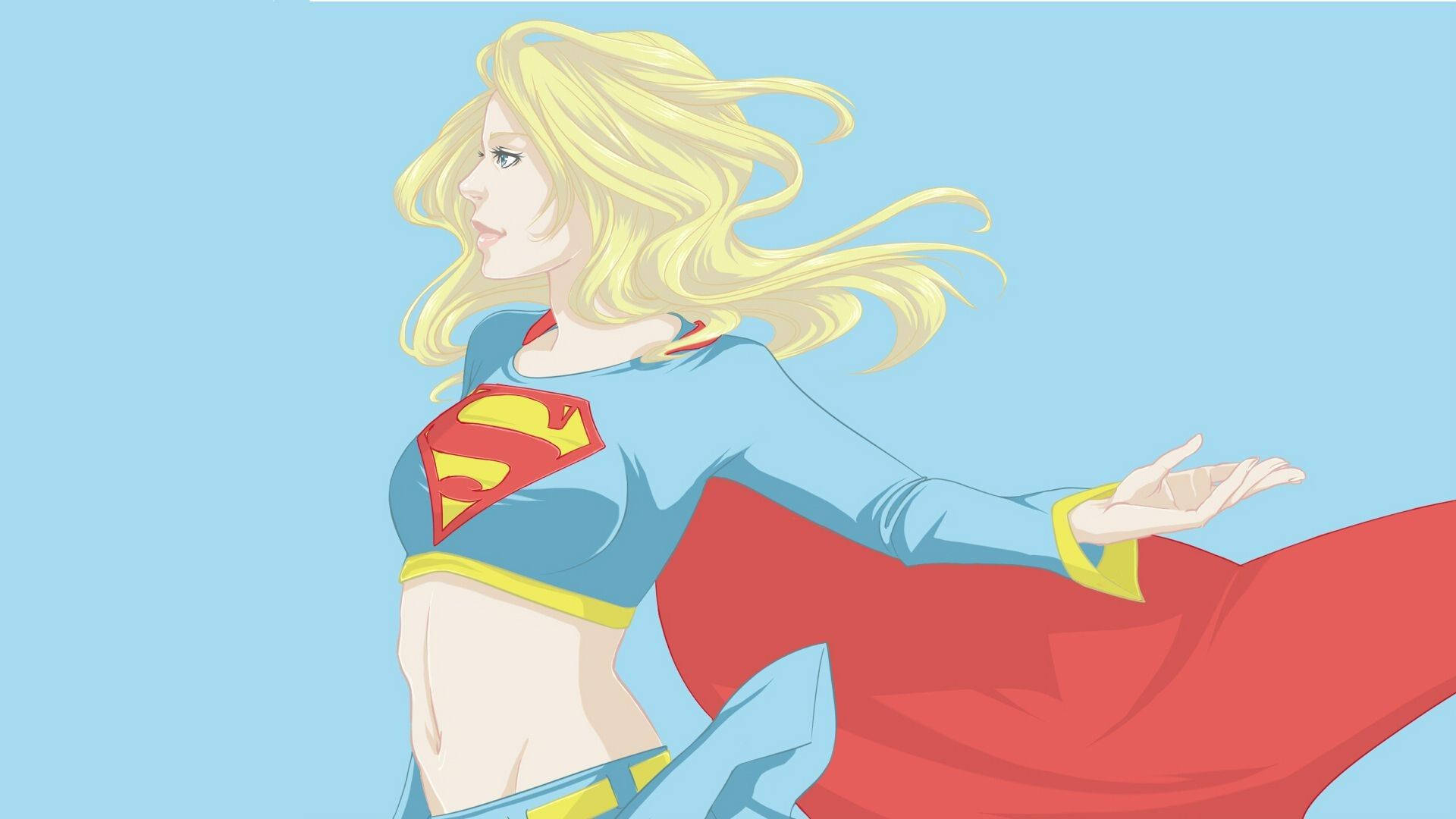 Superwoman, blue and red costume, flowing cape, Full HD Desktop Wallpaper