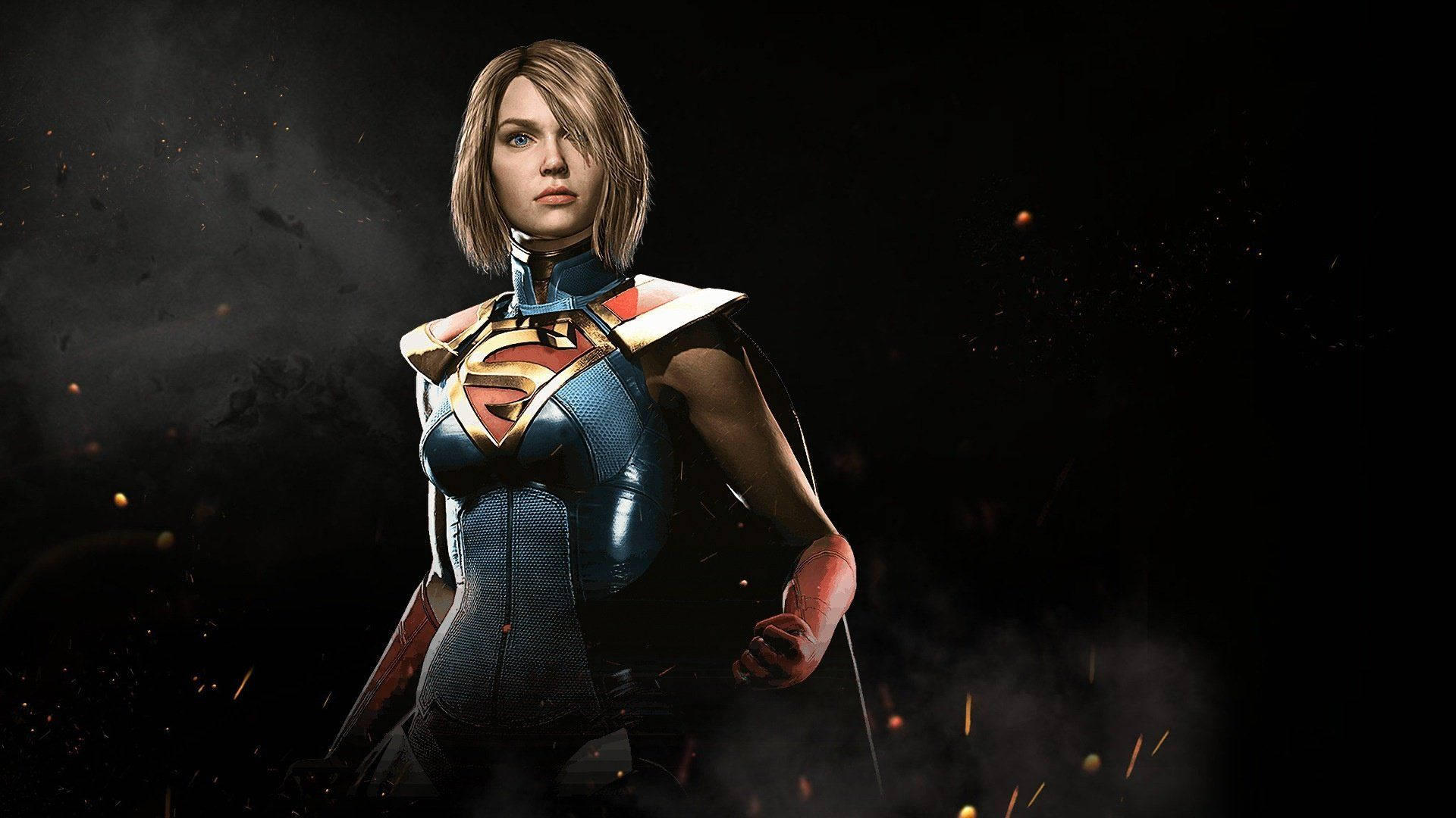 Superwoman, blue and red suit, dark smoky background, Full HD Desktop Wallpaper