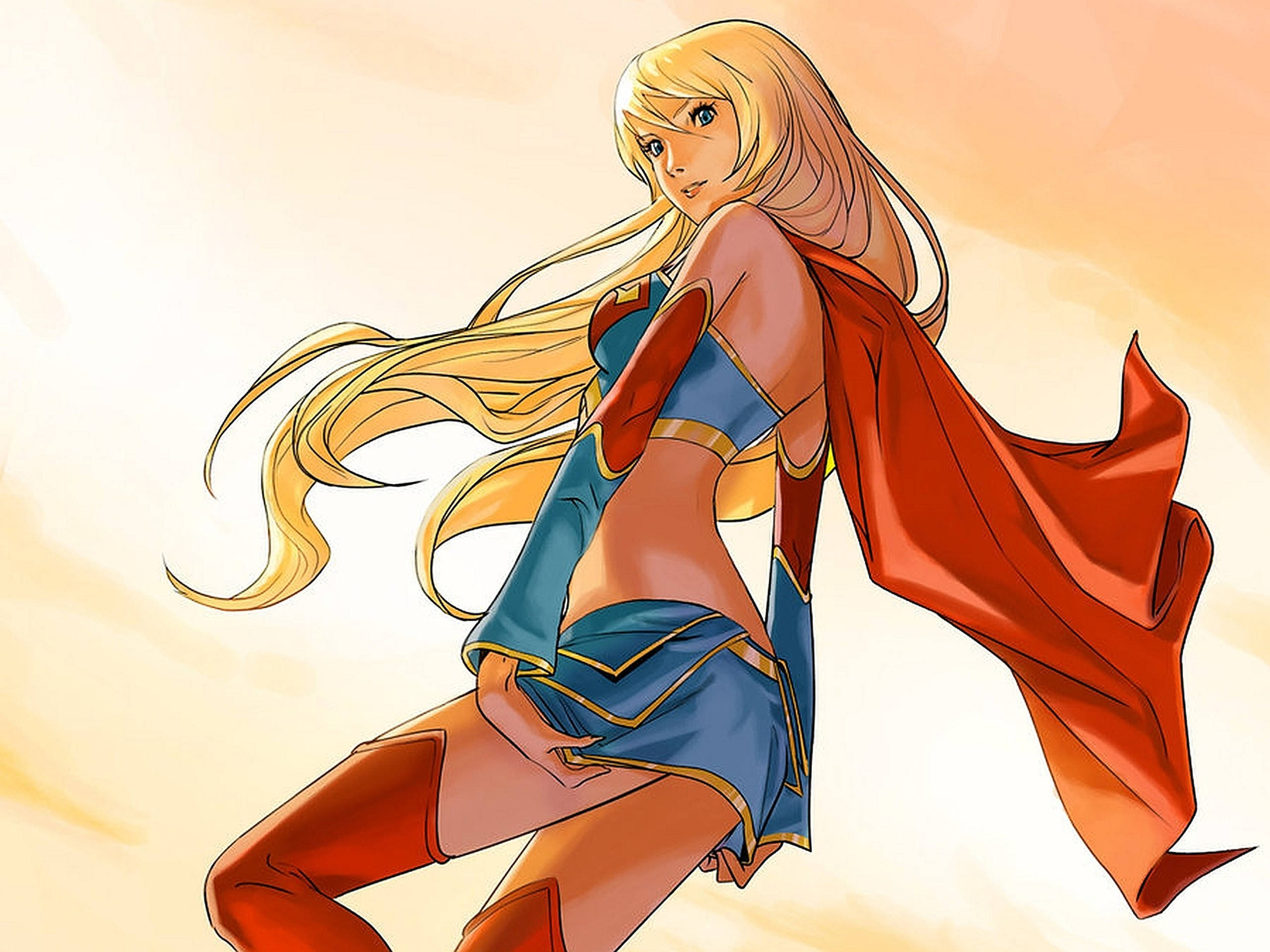 Superwoman, anime, blue and red costume, 2K Desktop Wallpaper