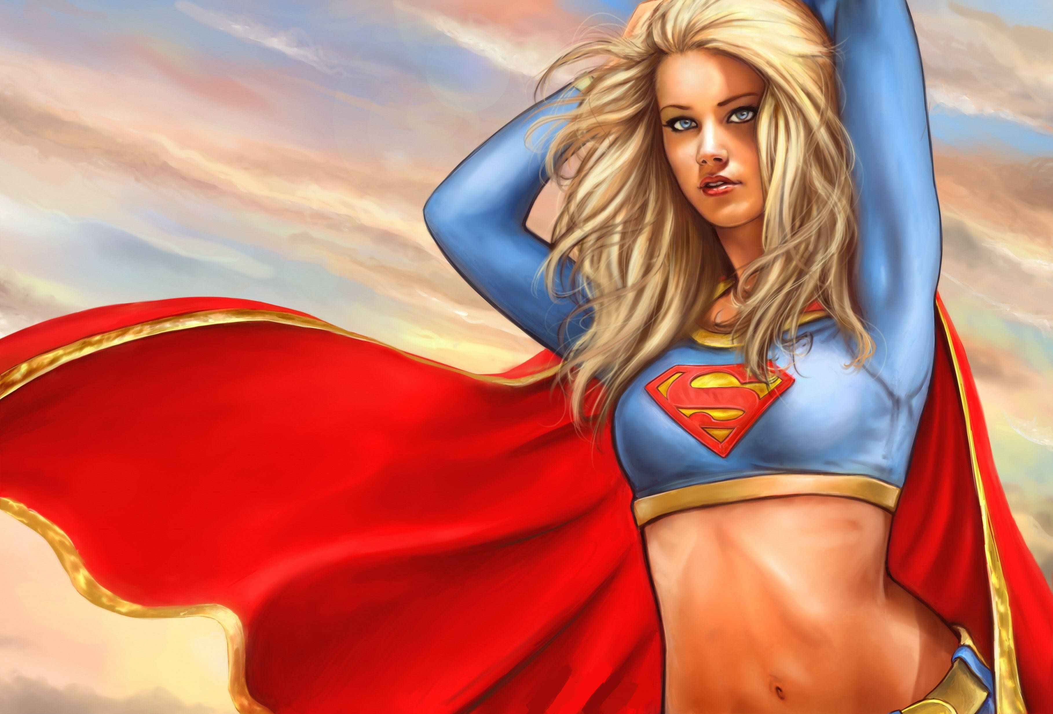 Superwoman, blonde hair, red cape, 2K Desktop Wallpaper