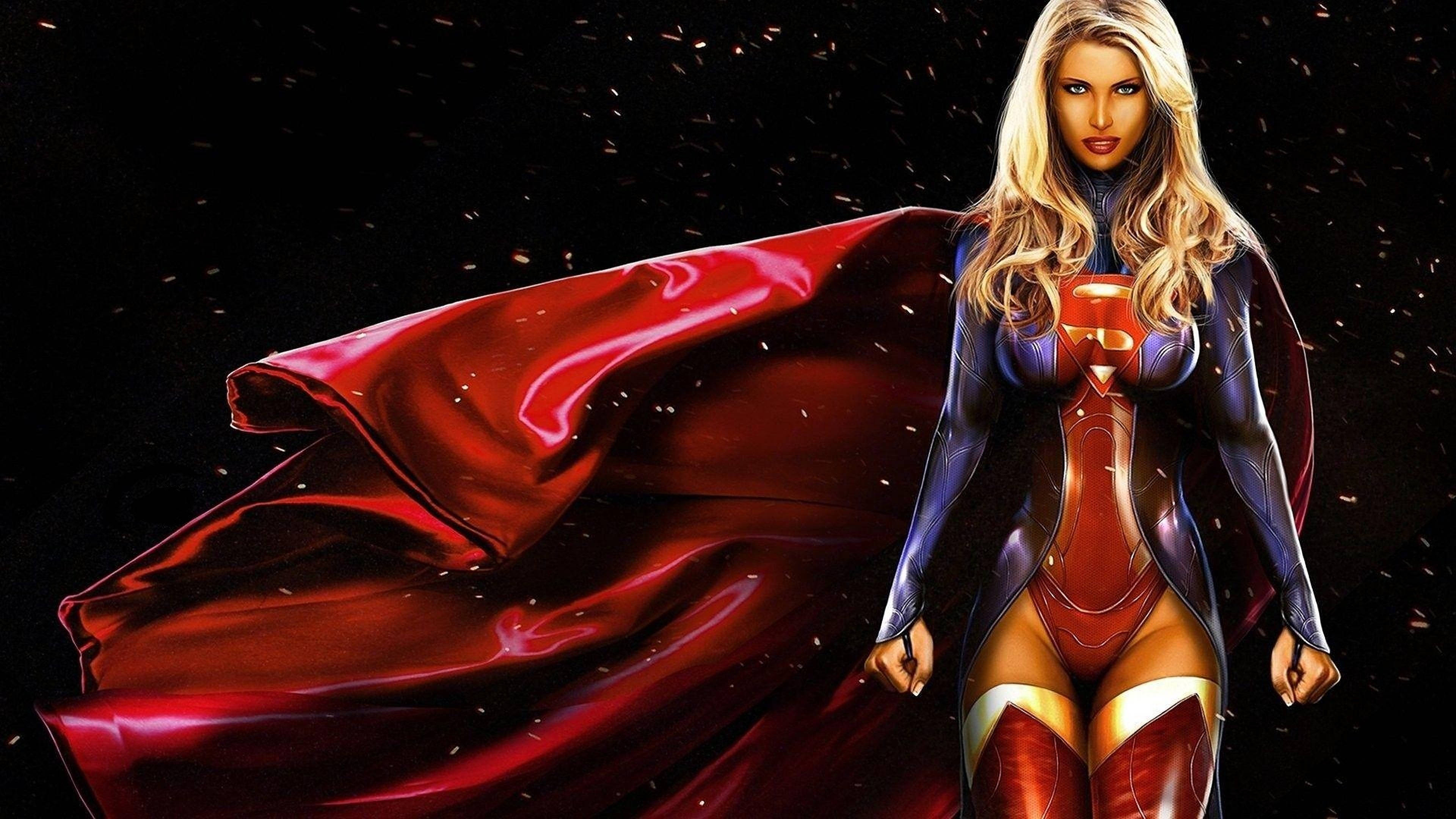 Superwoman, red cape, blonde hair, 4K Desktop Wallpaper