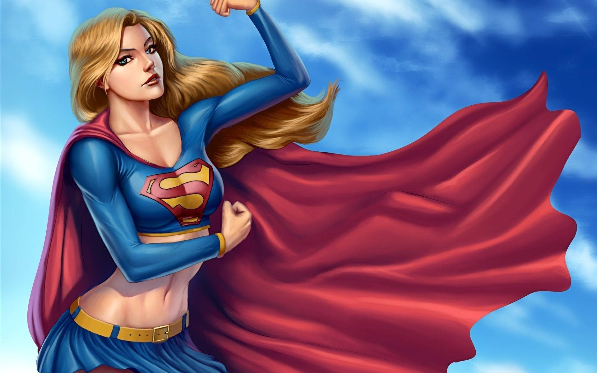 Superwoman, blue suit, red cape, Full HD Desktop Wallpaper