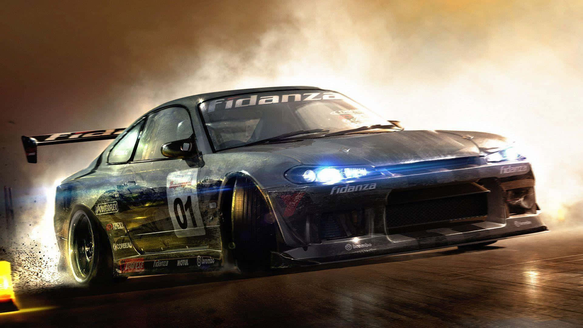 Supra Drift, drift race car, glowing headlights, Full HD Desktop Wallpaper