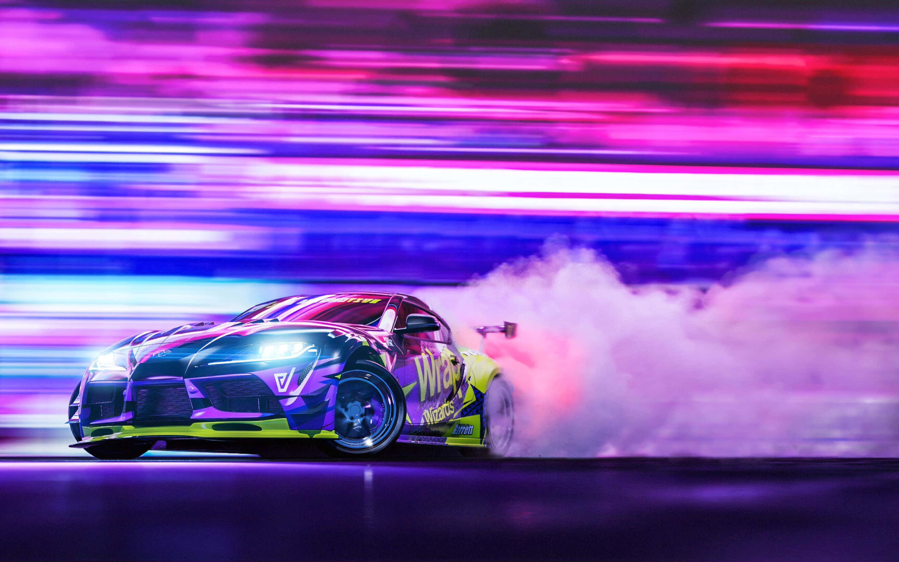 Supra Drift, neon-lit, drift car, 2K Desktop Wallpaper