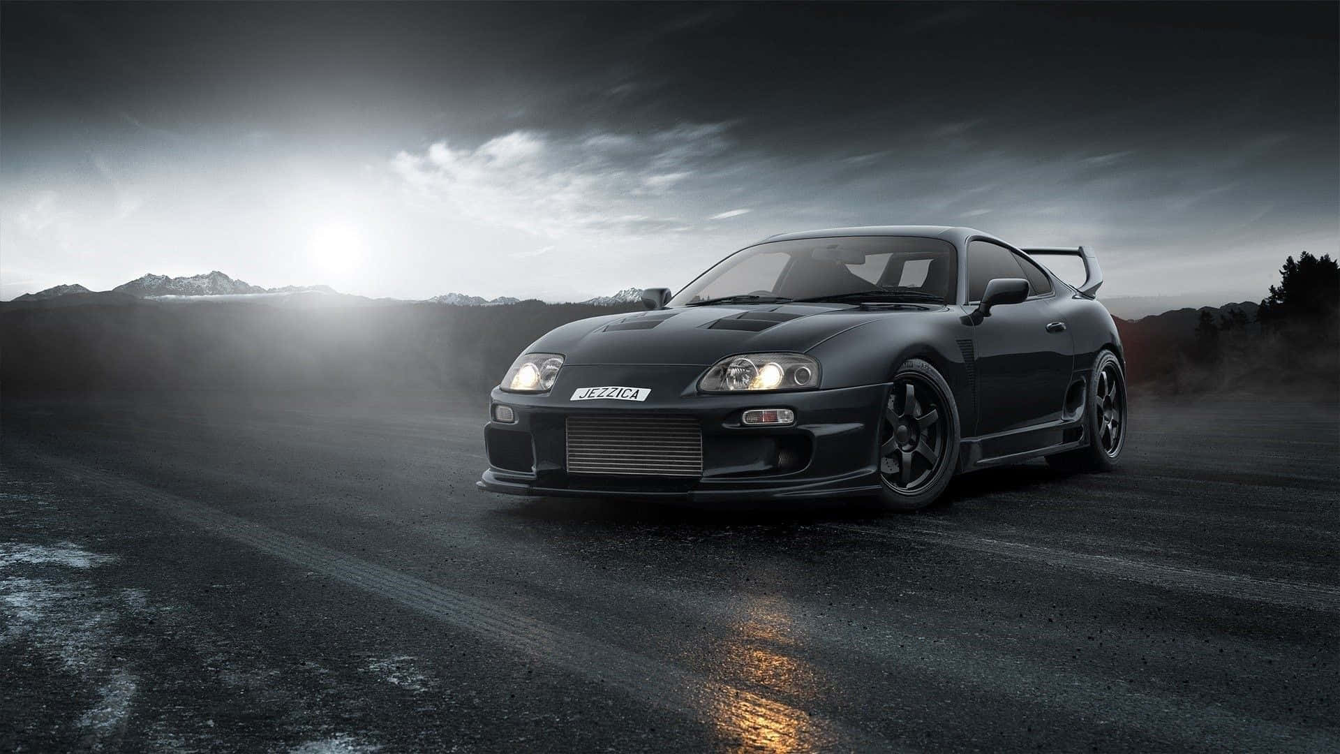 Supra Drift, black, glowing headlights, Full HD Desktop Wallpaper