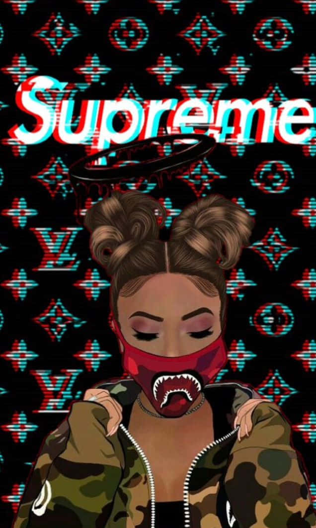 Supreme, shark mouth mask, twin buns, SD Phone Wallpaper