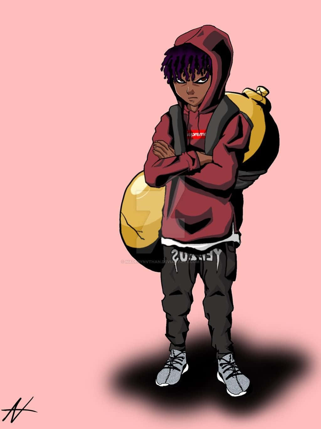 anime characters, Supreme style, purple hair, HD Phone Wallpaper