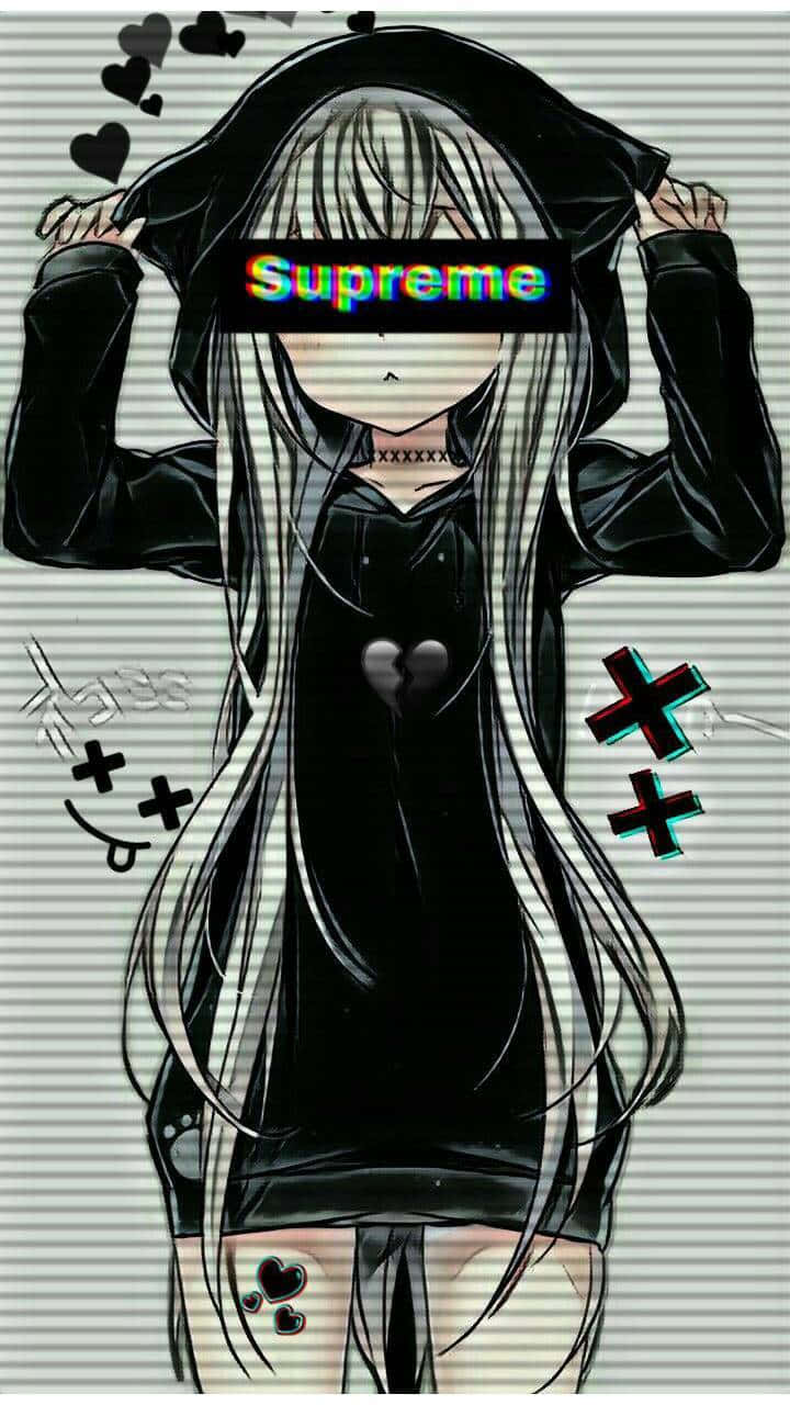 Supreme, anime girl, black hoodie, HD Phone Wallpaper