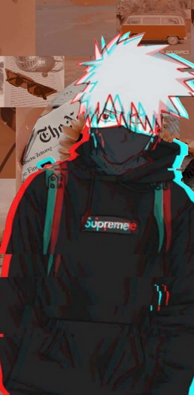Supreme logo, spiky white hair, black hoodie, HD Phone Wallpaper