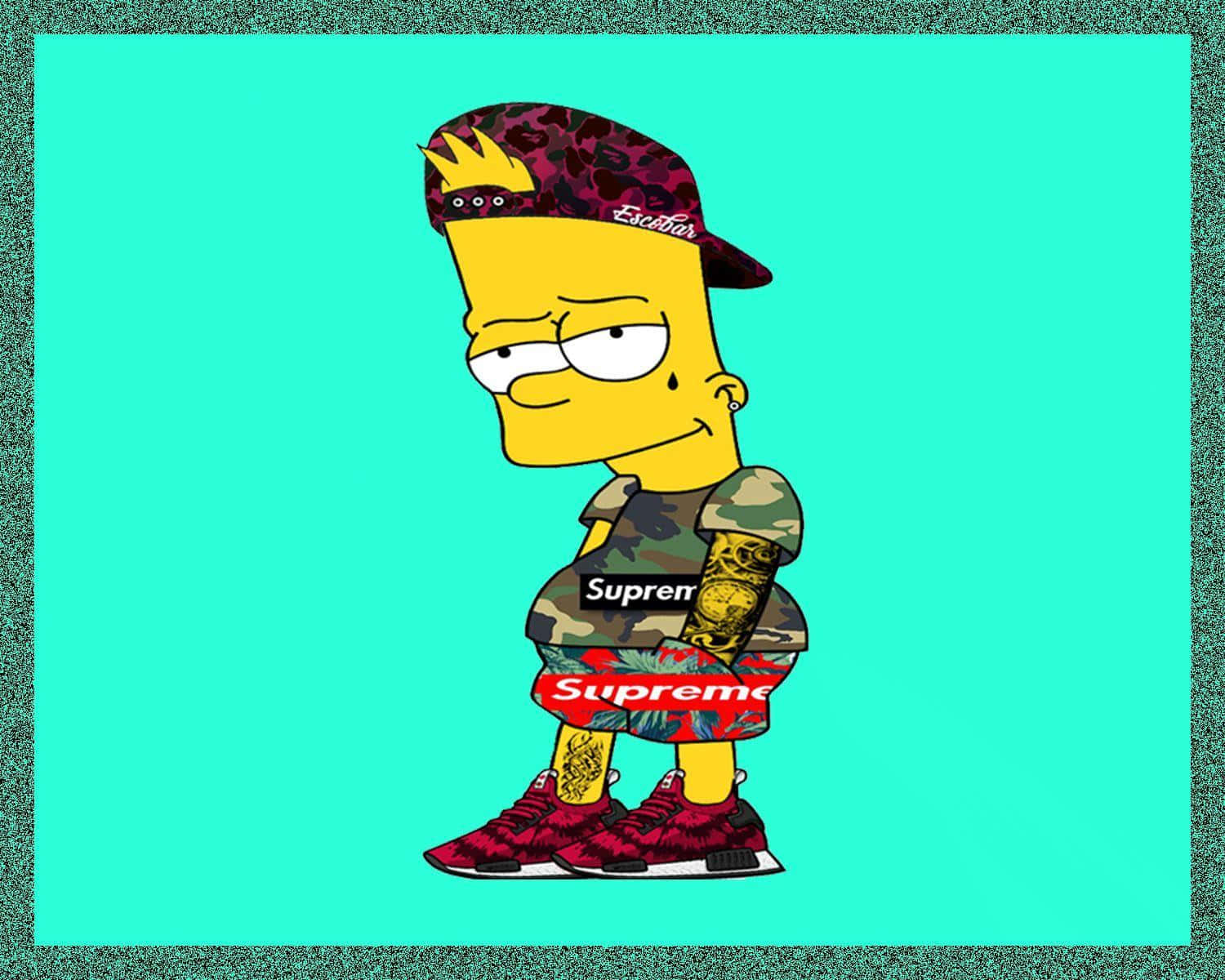 Supreme Bart Simpson, Bart Simpson, teal background, HD Desktop Wallpaper