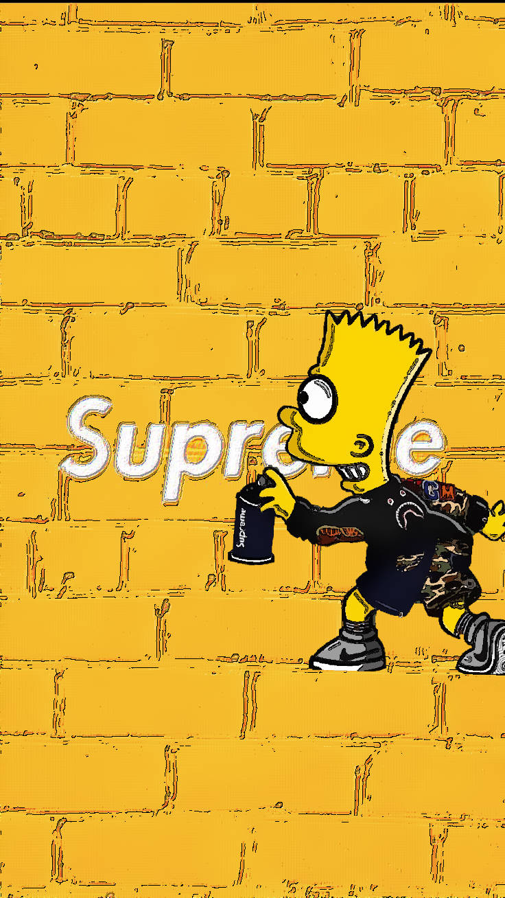 Bart Simpson, Supreme, yellow brick wall, HD Phone Wallpaper