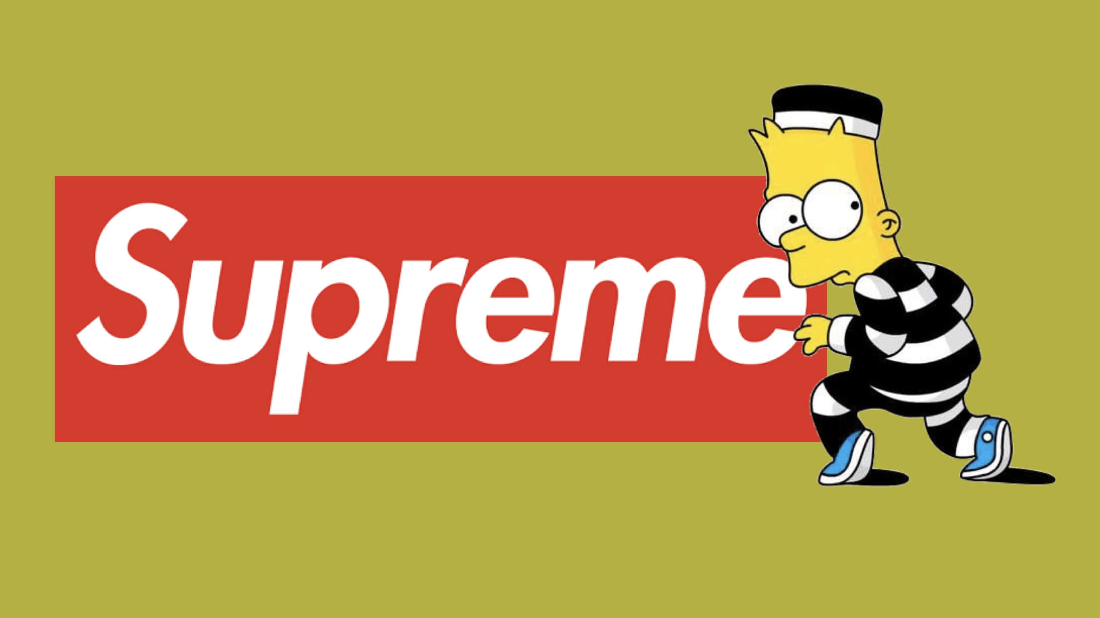 Supreme Bart Simpson, striped prison outfit, red Supreme logo, Full HD Desktop Wallpaper