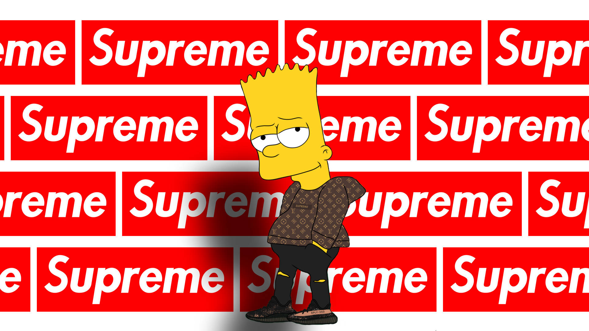 Bart Simpson, Supreme, red Supreme logo wall, Full HD Desktop Wallpaper