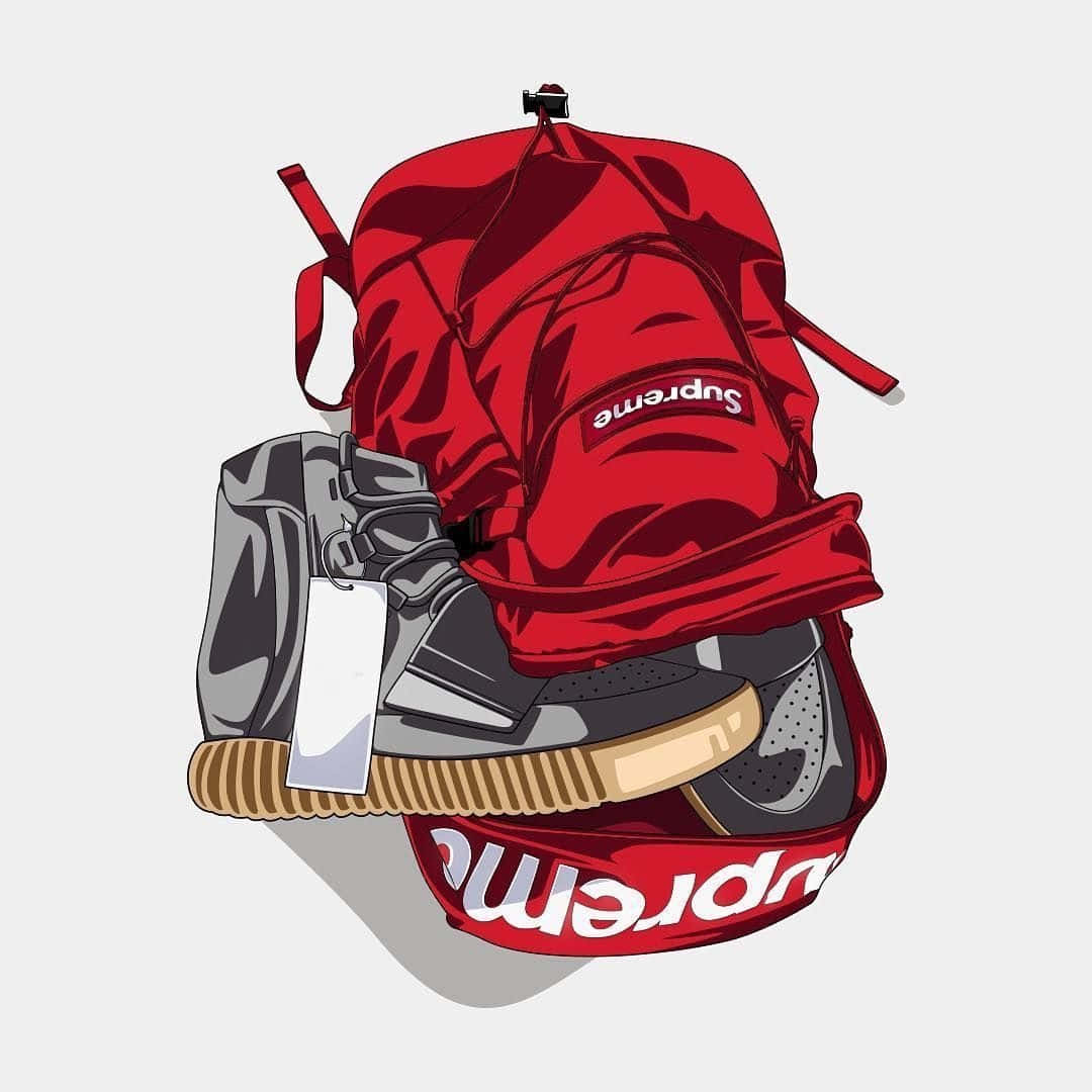 Supreme, cartoon supreme clothing, red backpack, SD Desktop Wallpaper