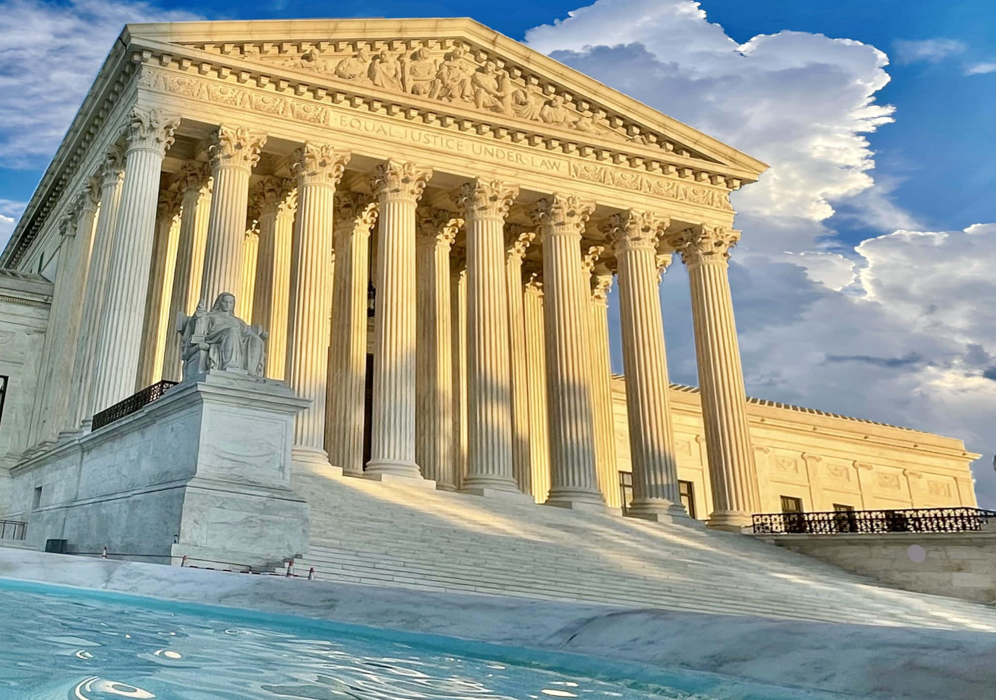 Supreme Court Building, golden sunset light, dramatic clouds, Full HD Desktop Wallpaper