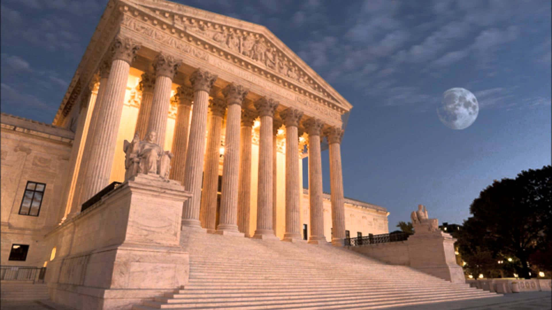 Supreme Court Building, full moon, dusk, Full HD Desktop Wallpaper