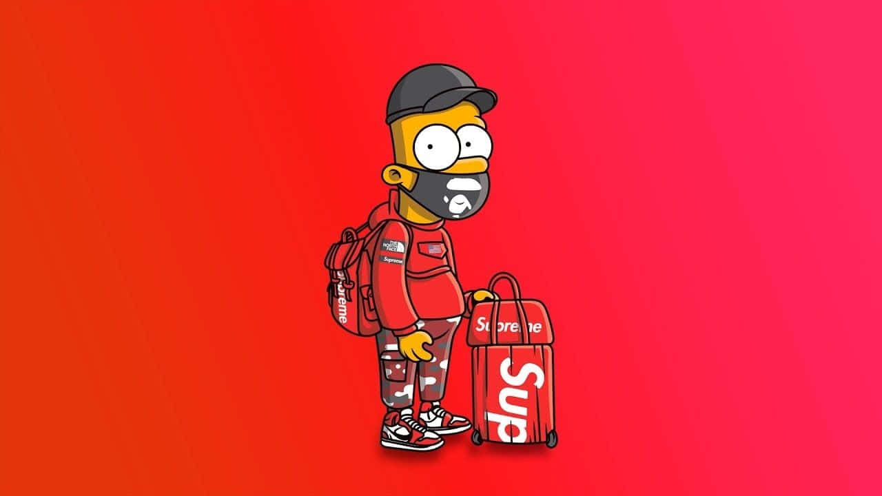 Supreme Drip, Simpson character, red Supreme outfit, HD Desktop Wallpaper