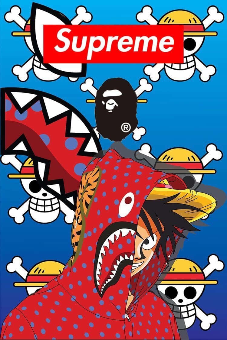 Supreme Drip, red shark hoodie, skull and crossbones, SD Phone Wallpaper