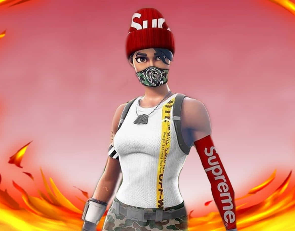 Supreme Fortnite, female gamer, Supreme gear, SD Desktop Wallpaper