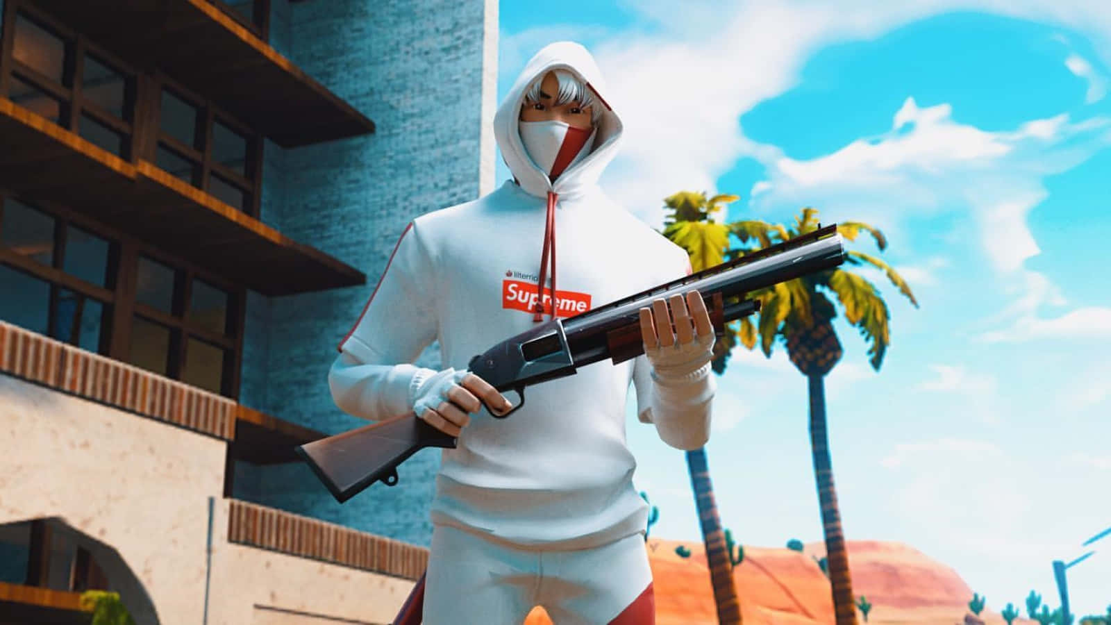 Supreme Fortnite, anime character, white hoodie, HD Desktop Wallpaper