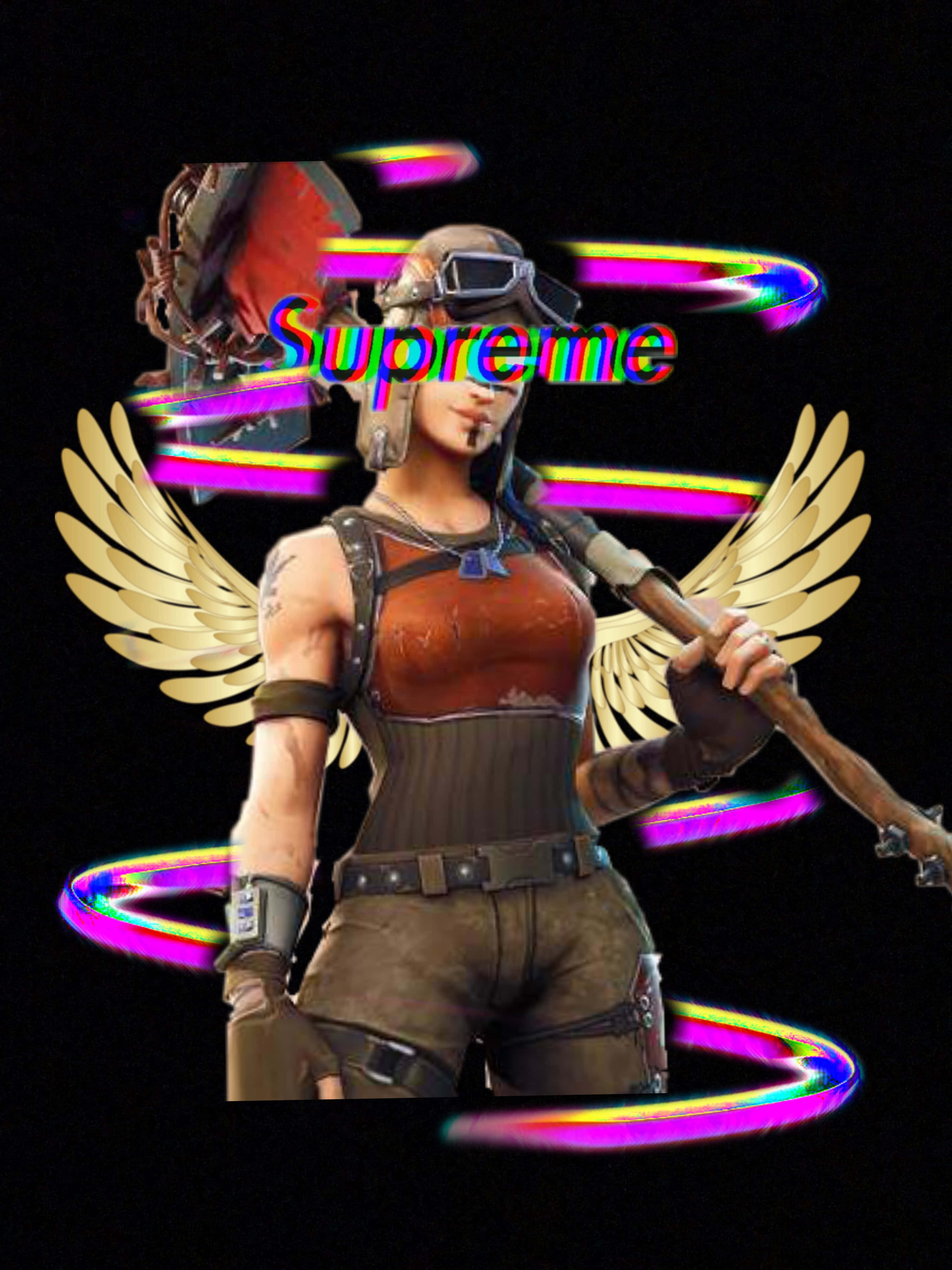 Supreme Fortnite, golden wings, goggles, 4K Phone Wallpaper