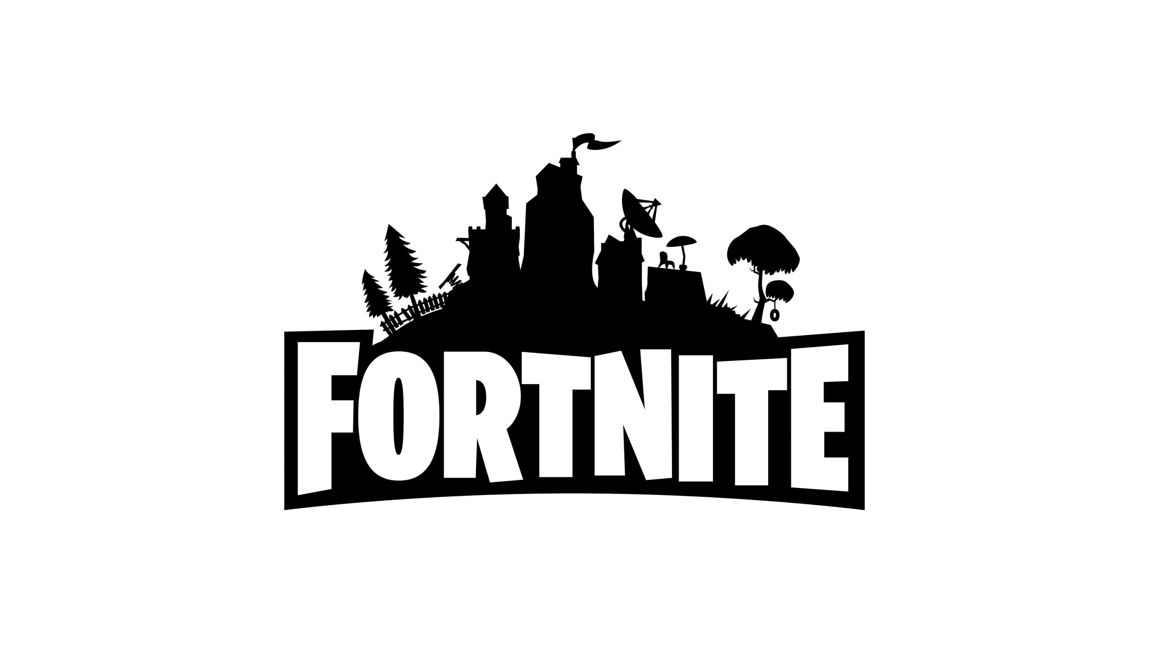 Fortnite logo, castle, cityscape, 4K Desktop Wallpaper