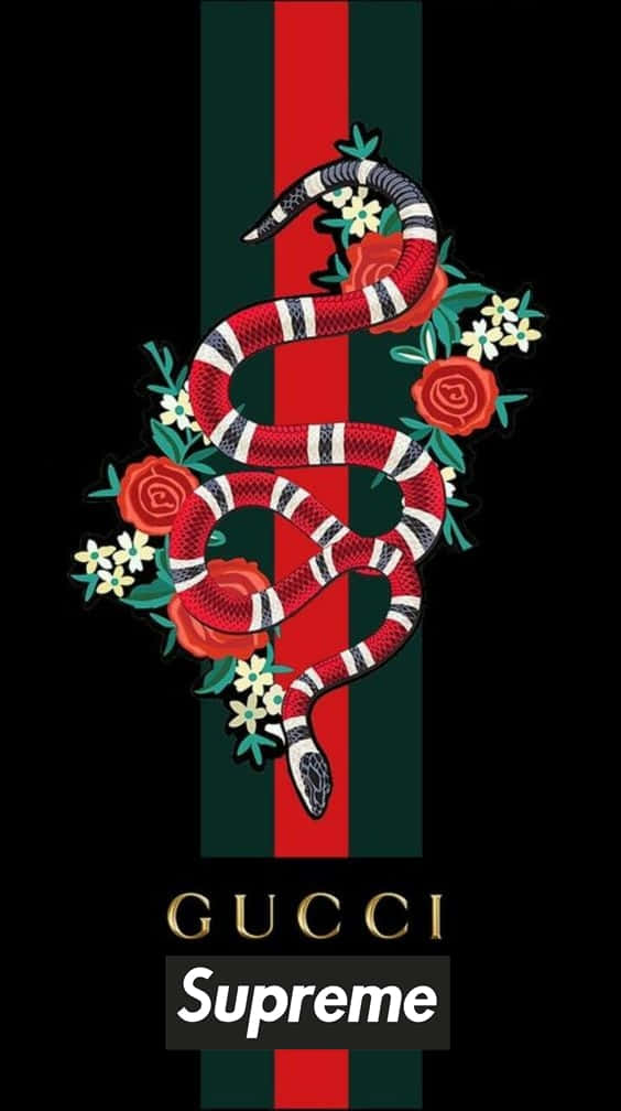Gucci Supreme, red and white striped snake, roses and flowers, SD Phone Wallpaper
