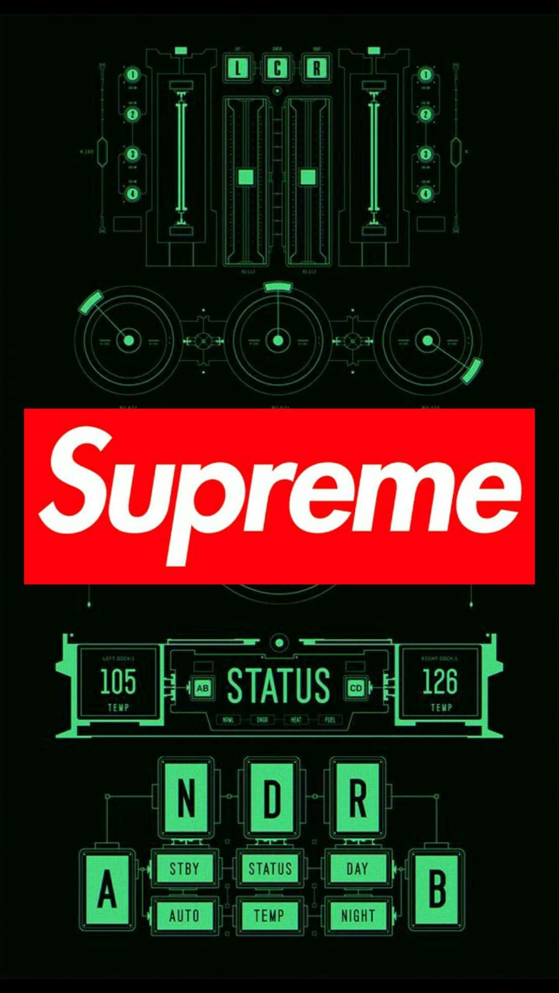 Supreme, neon green, futuristic control panel interface, Full HD Phone Wallpaper