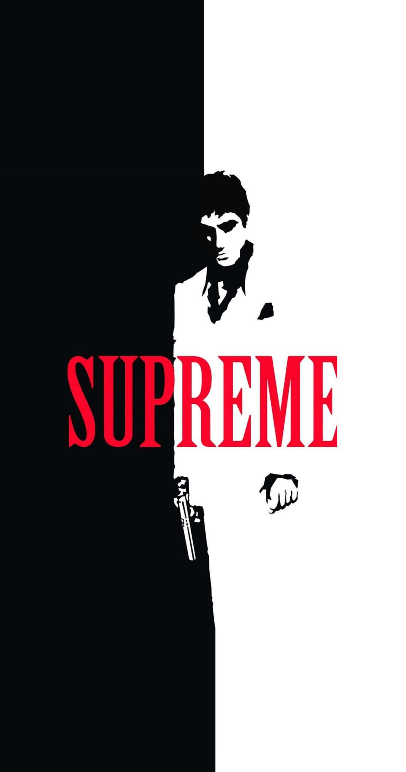 SUPREME, black and white, man holding a gun, 2K Phone Wallpaper